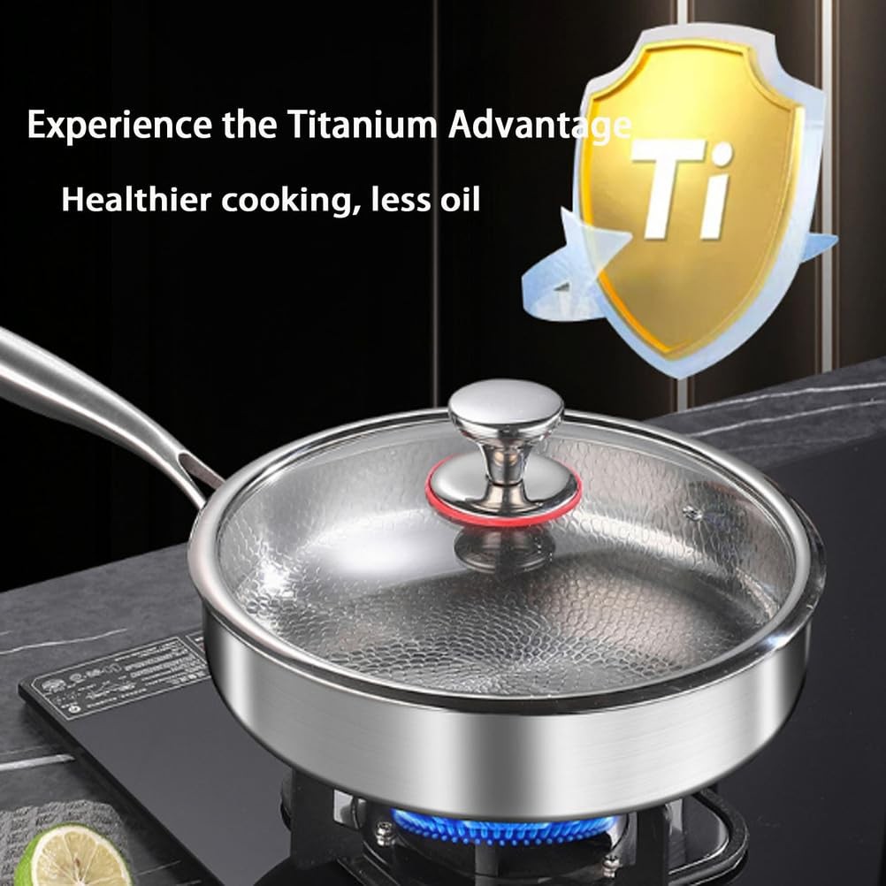 Titanium Hammered Pan with Lid, Multifunctional Ultra-Durable Scratch-Resista…