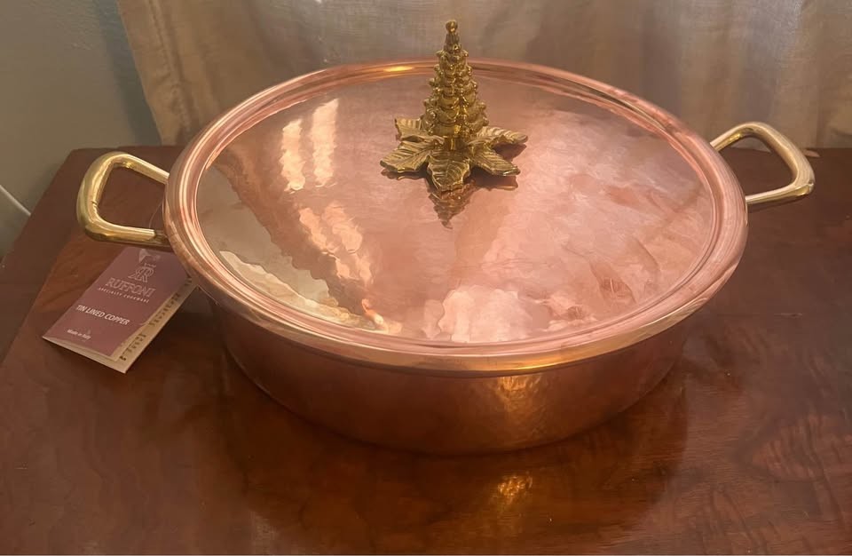 NEW! Williams Sonoma Ruffoni Copper 5 QT Low Casserole Christmas Tree Lid Ltd Ed