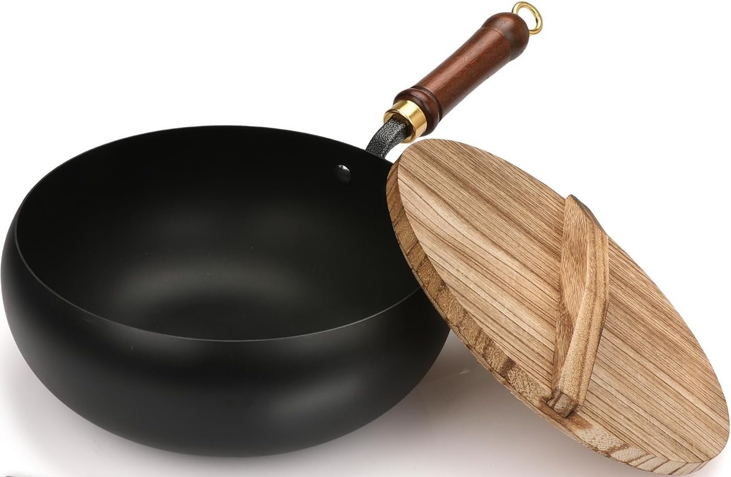 Japanese Forged Iron FRYING PAN Wok w/WOODEN LID – Non Stick 9.5” NEW