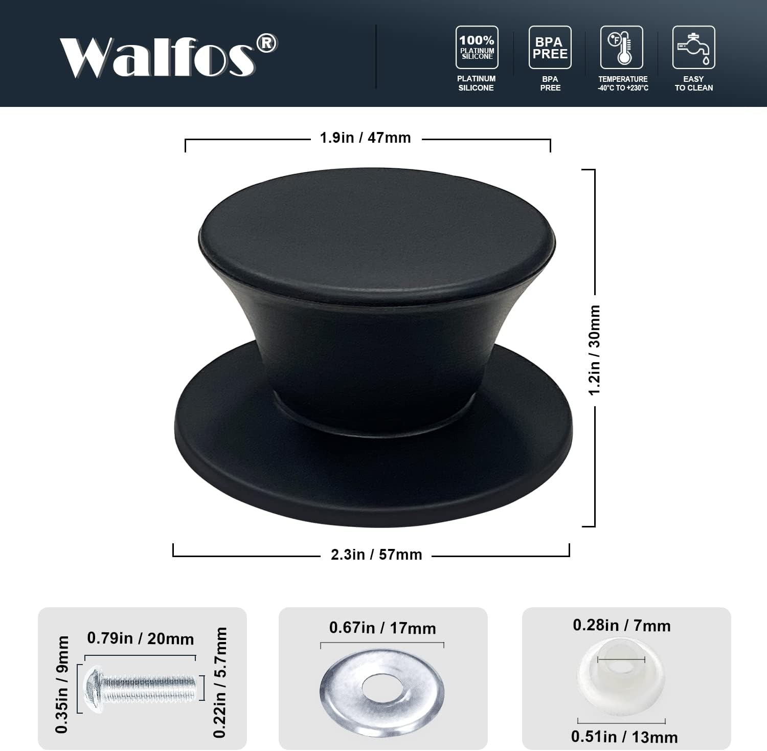 Walfos Universal Silicone Pot Lid Replacement Knob, Heat Resistant Pan Lid Holdi