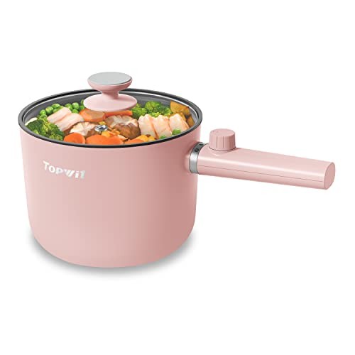 Hot Pot Electric, 1.5L Ramen Cooker, Portable Non-Stick Frying 1.6 Quarts Pink