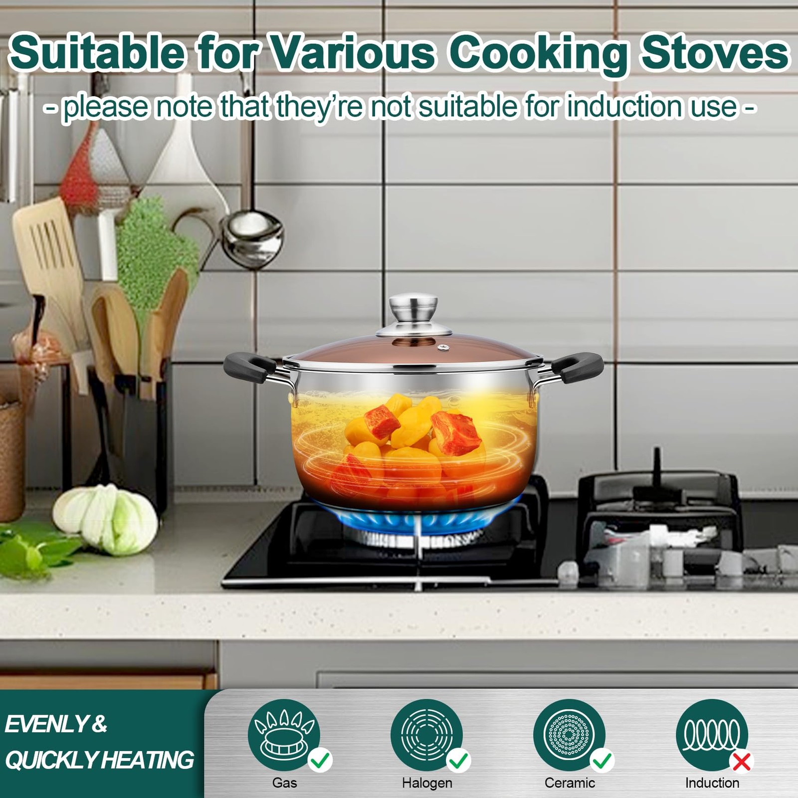 TeamFar 3 Quart Stock Pot, Stainless Steel Stock Pasta Soup Pot with Lid, Tem…