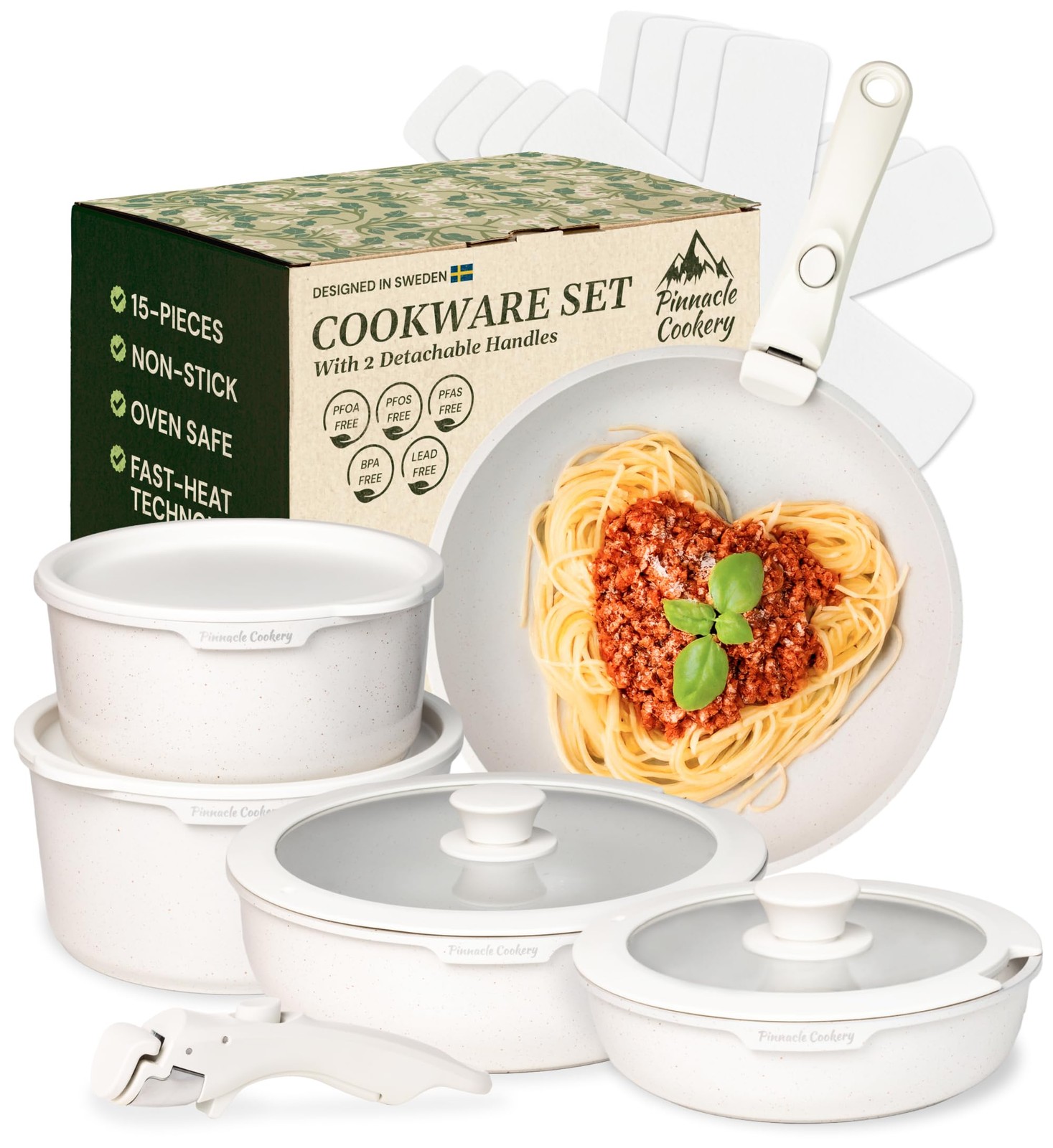 15-Pc Nonstick Cookware Set – White Granite