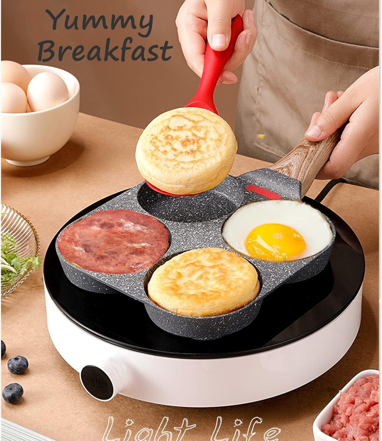 4-Cup Egg Pan Nonstick, and Granite Egg Frying Pan, Versatile Breakfast Skillet