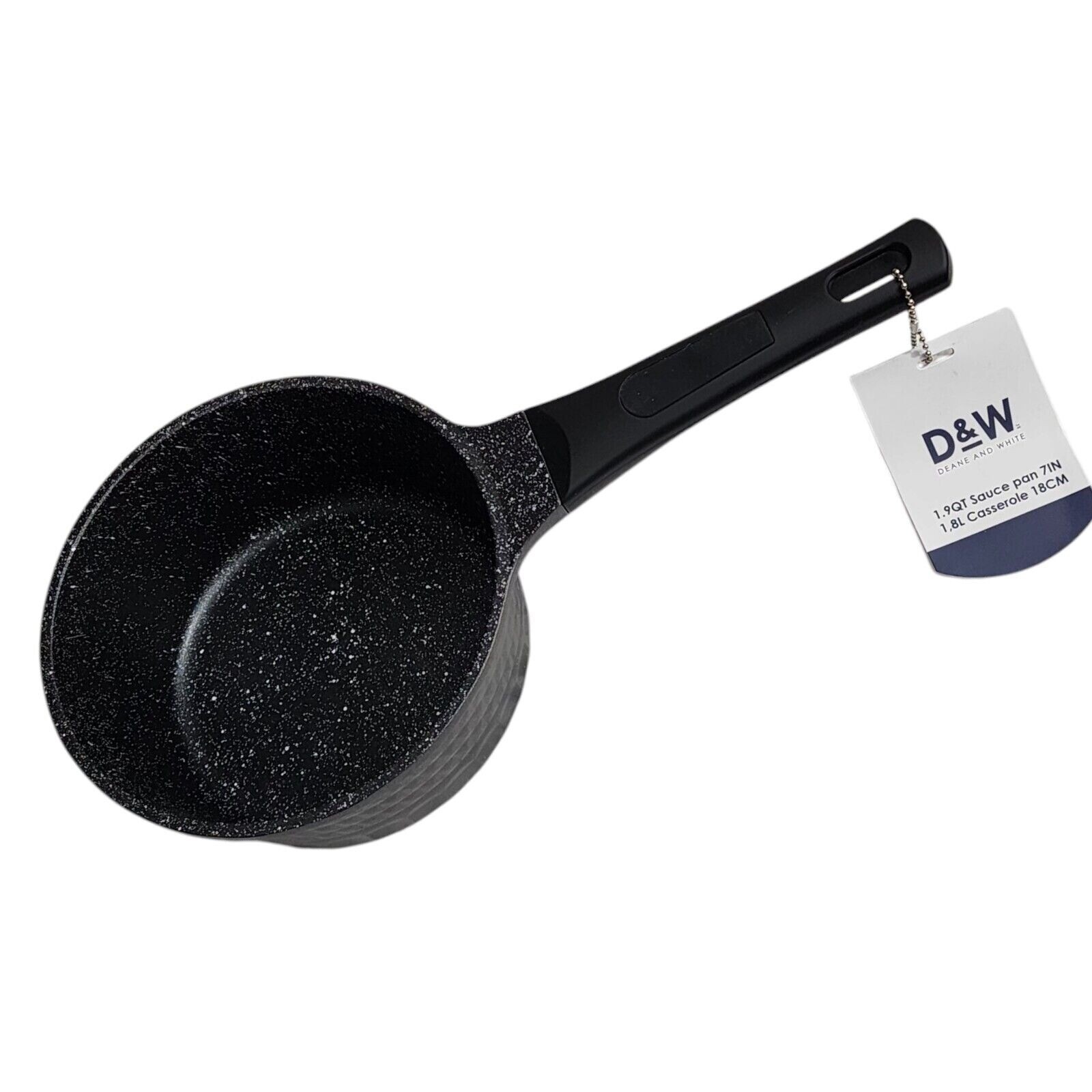 D&W Premium Cookware 7in Saucepan Casserole Nonstick With Glass Lid 1.9QT Black