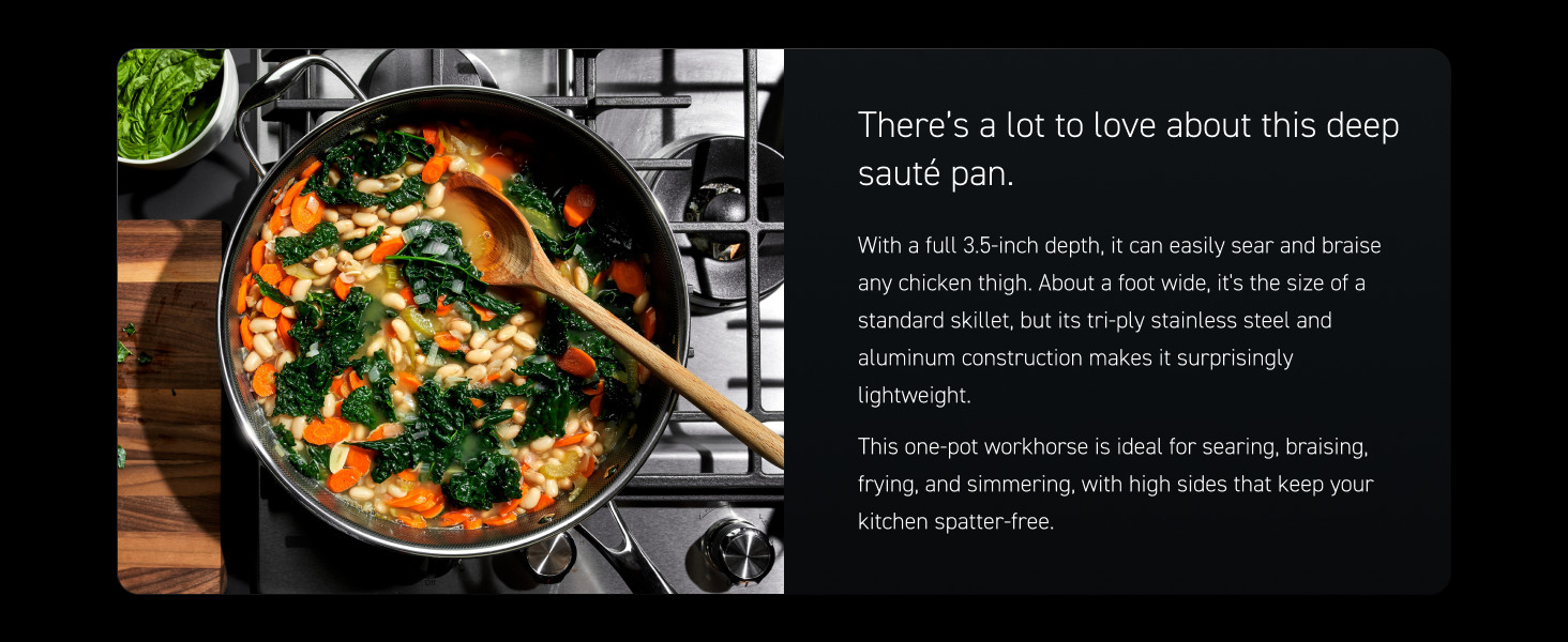 5.5 Quart Hybrid Nonstick Deep Sauté Frying Pan with Lid, Dishwasher and