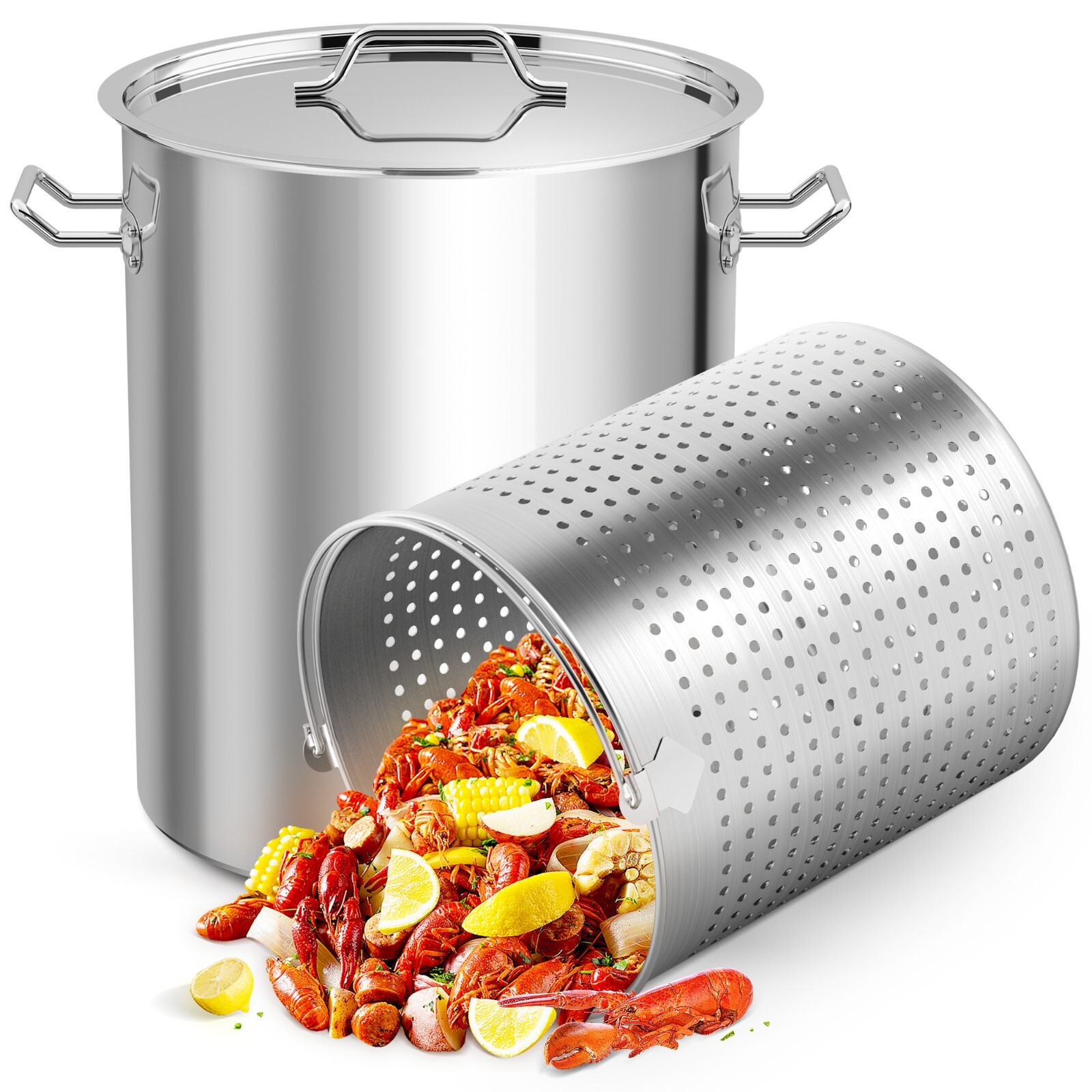Seafood Crawfish Crab Boiler Stock Pot Stainless Steel Turkey Fryer Pot 64-100qt