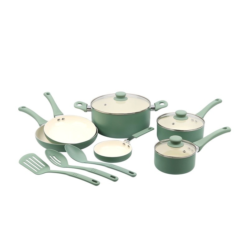 12 Pieces Ceramic Cookware Set Nonstick Aluminum Pans Kitchen Utensils New