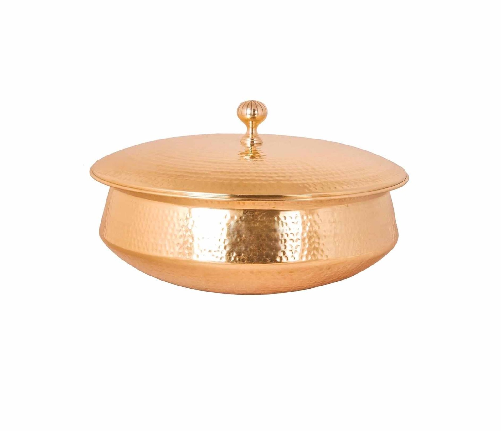 3.5 Litre Brass Lagan Handi with Lid Hammered Finish Round Inside Tin Lining
