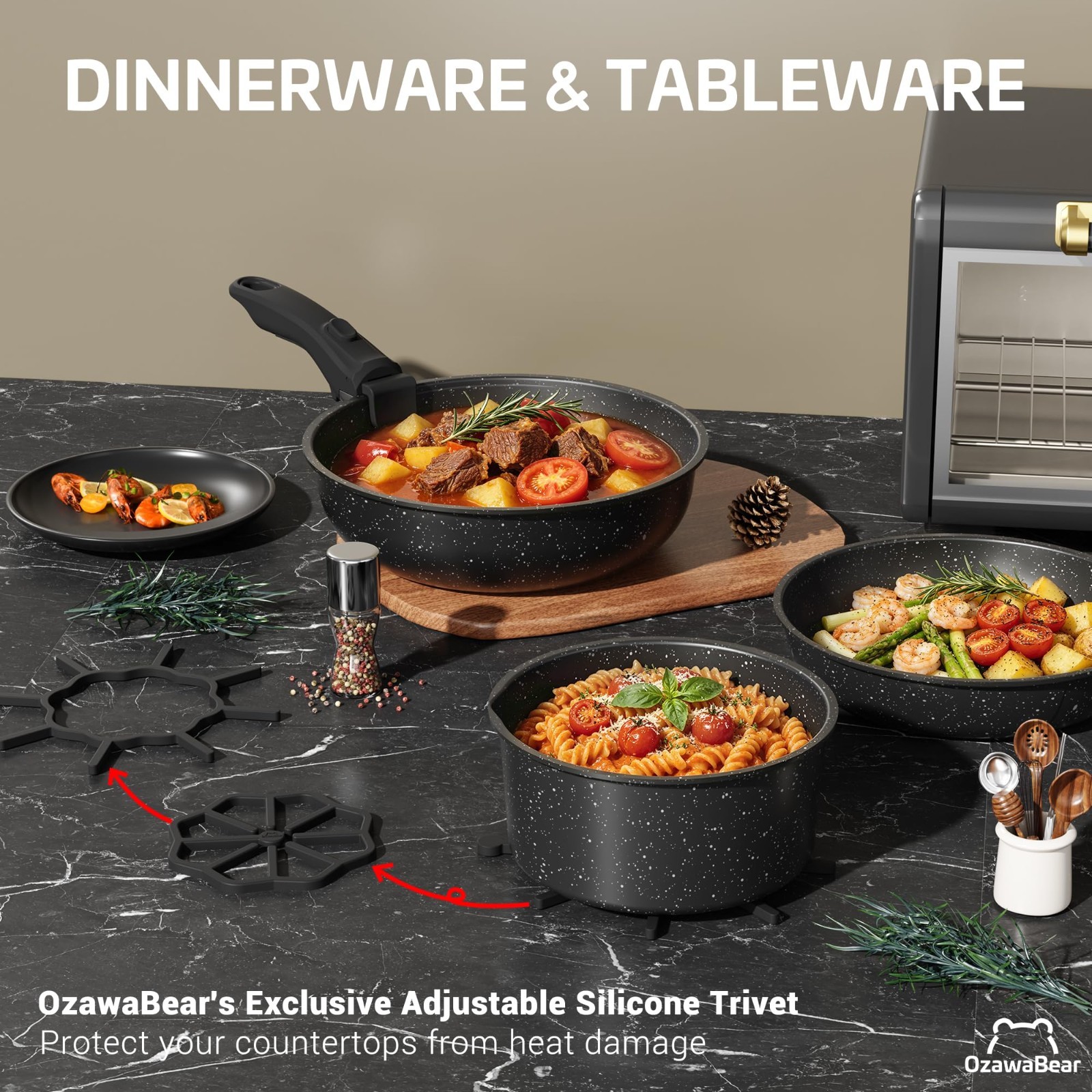 12 Pcs Non-Stick Ceramic Cookware Set, Healthy Induction Pots & Pans, Oven Safe,