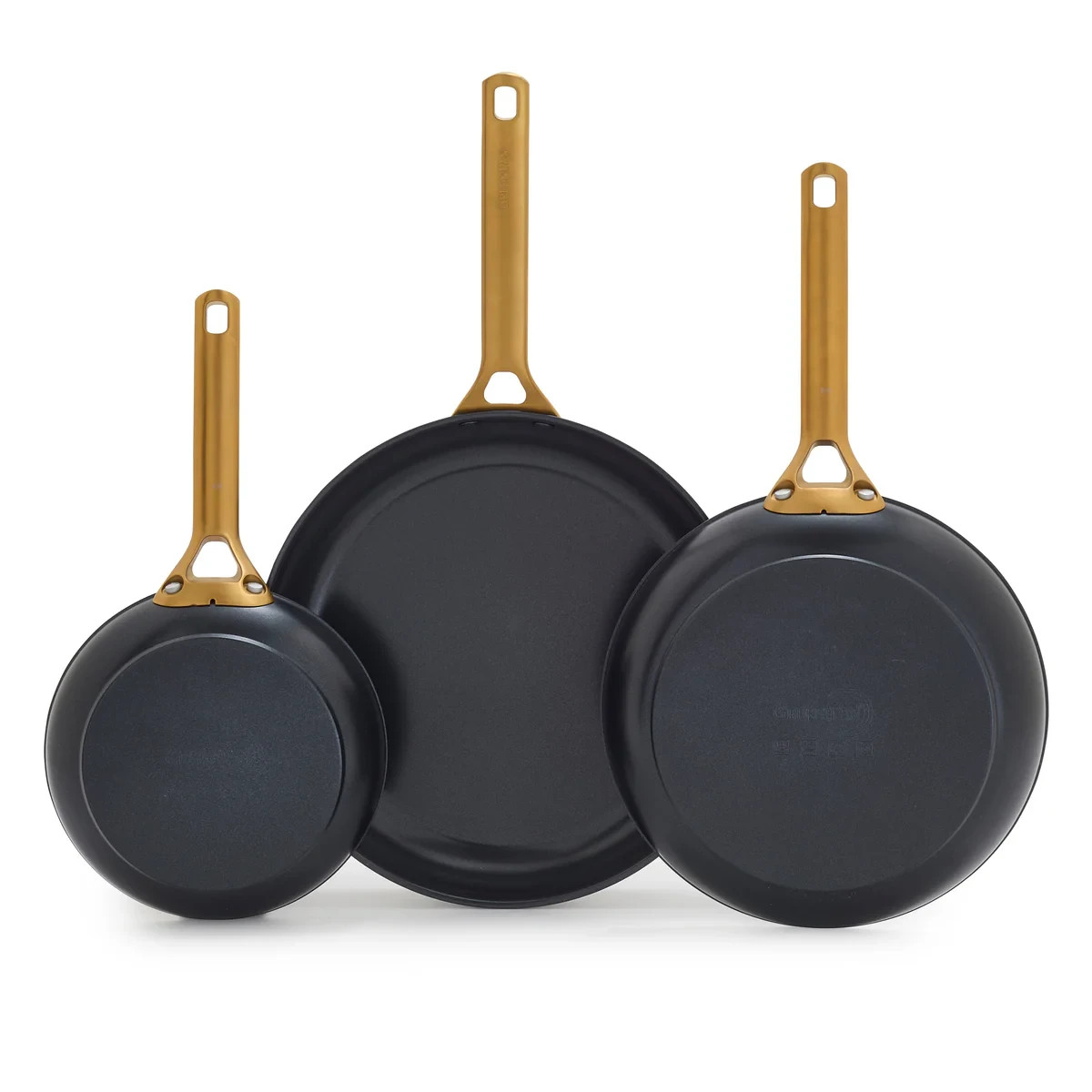 GreenPan 7 Pc Cookware Set Fry Pans Nonstick Ceramic Black Gold Handles