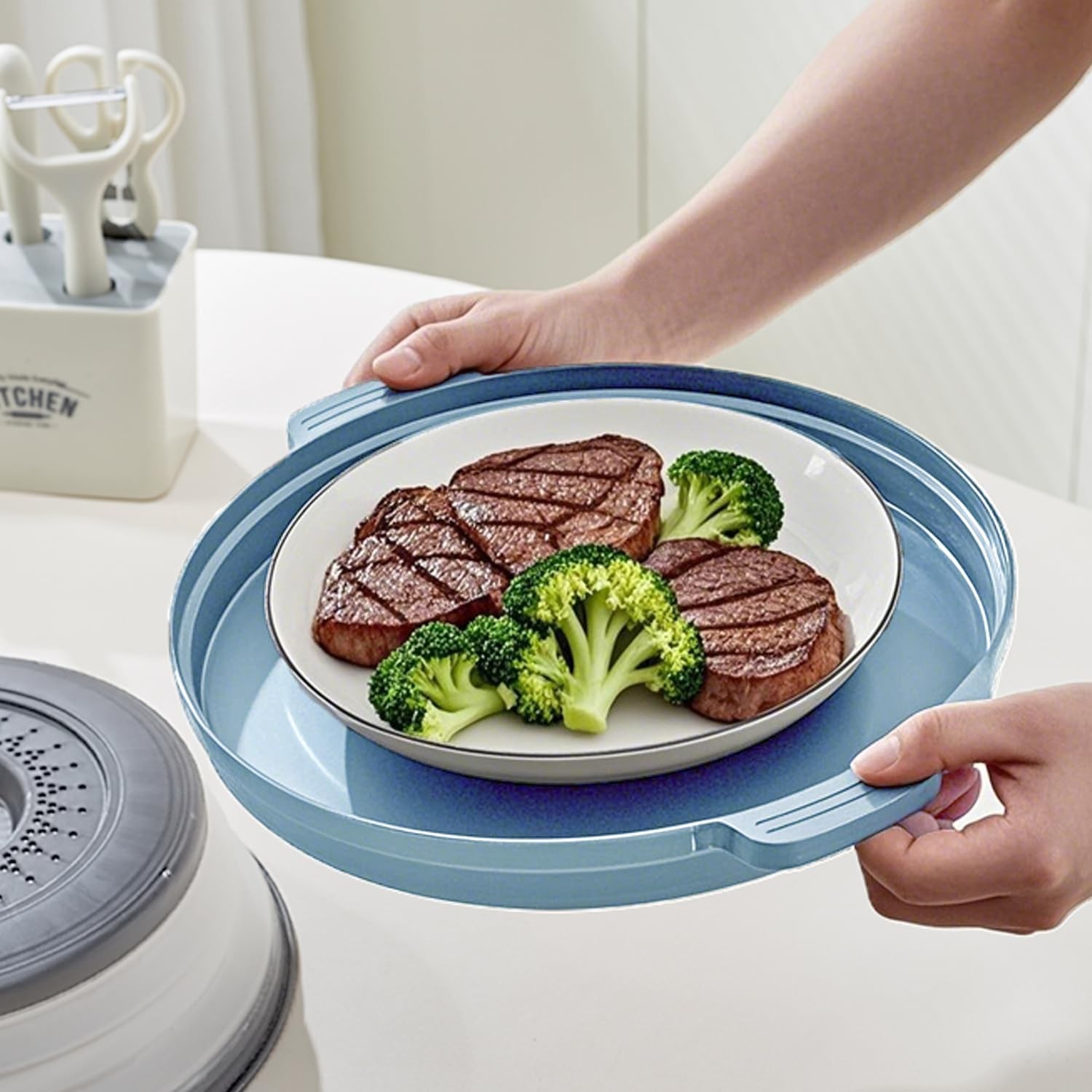 Microwave Splatter Cover, Microwave Cover for Food with Anti-scald Tray, Coll…