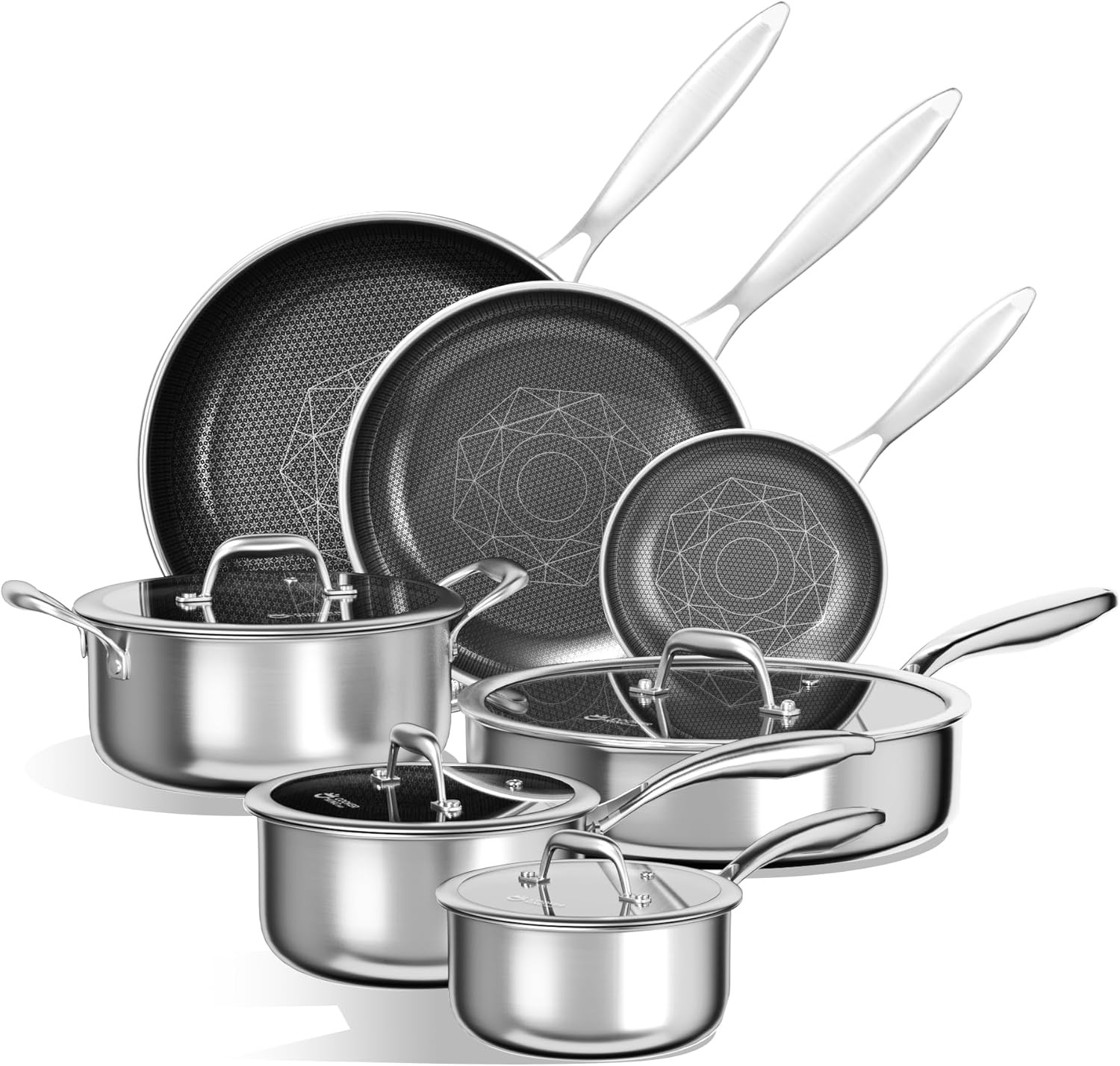 Stainless Steel Cookware Set, 11 Pcs Pots and Pans Set, Hybrid Ceramic Cookware,