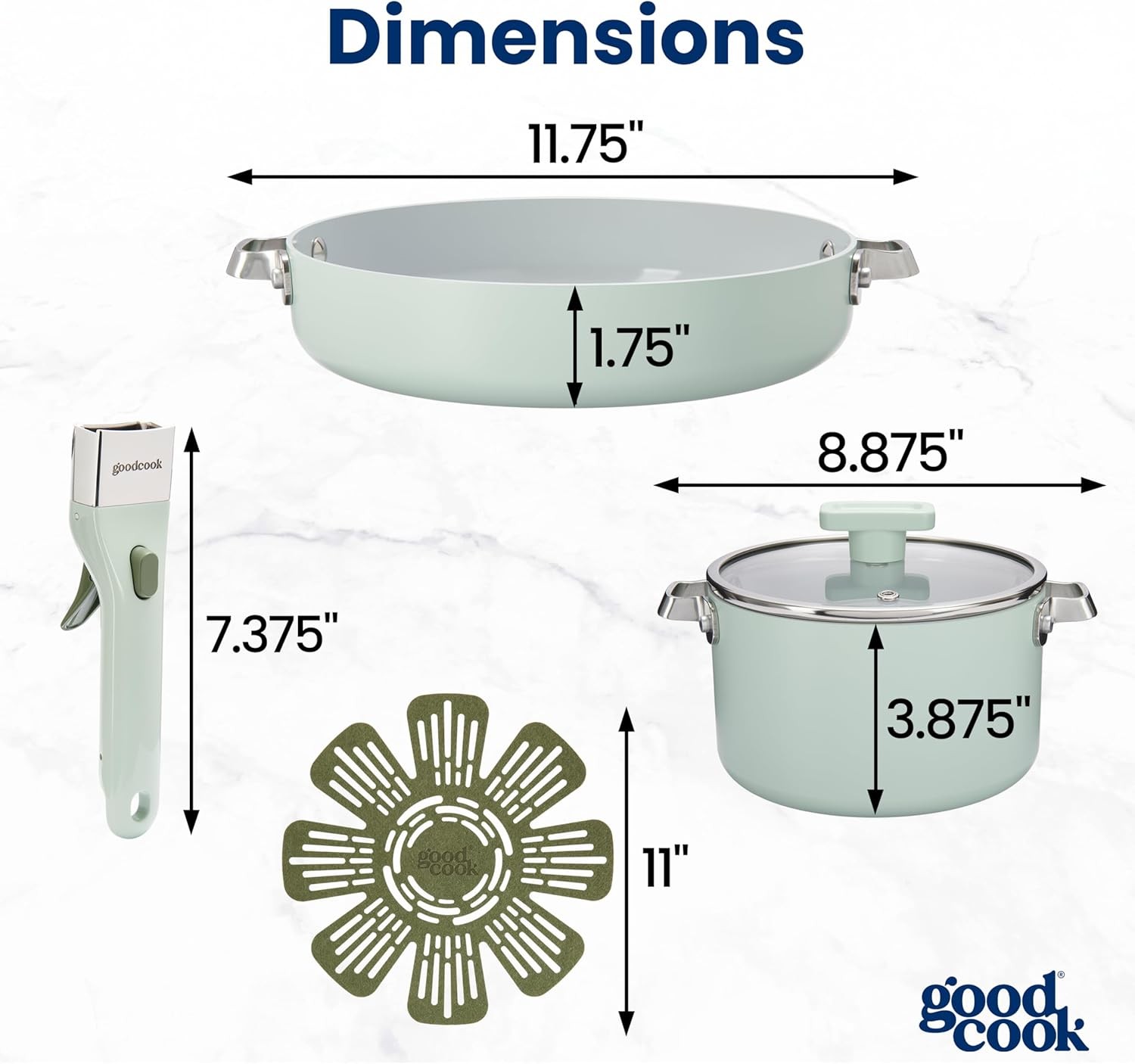 GoodCook Ceramic Cookware Set 5-Piece with Removable Handle, Induction Compatibl