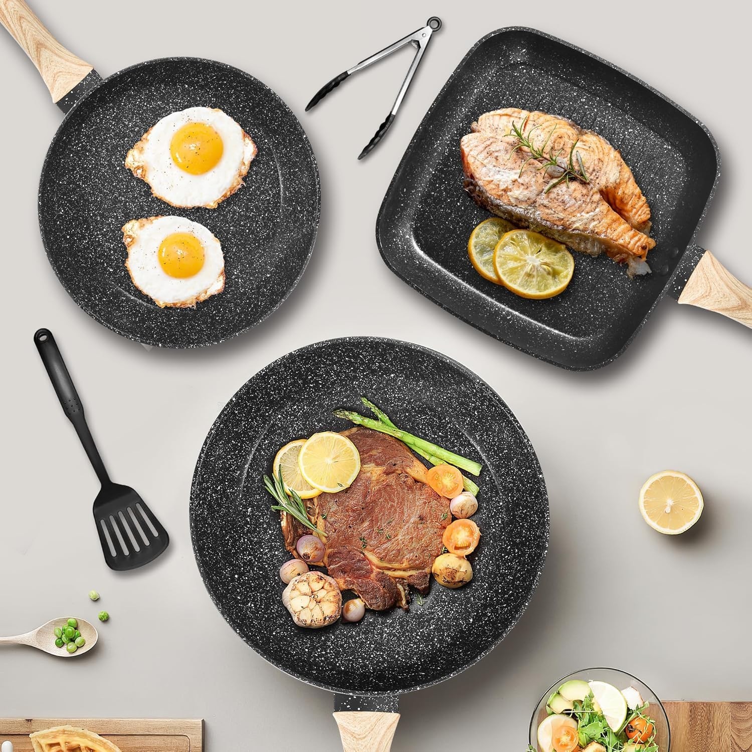 31 Pcs Pots and Pans Set Non Stick, Black Granite Induction Cookware Set, Non To
