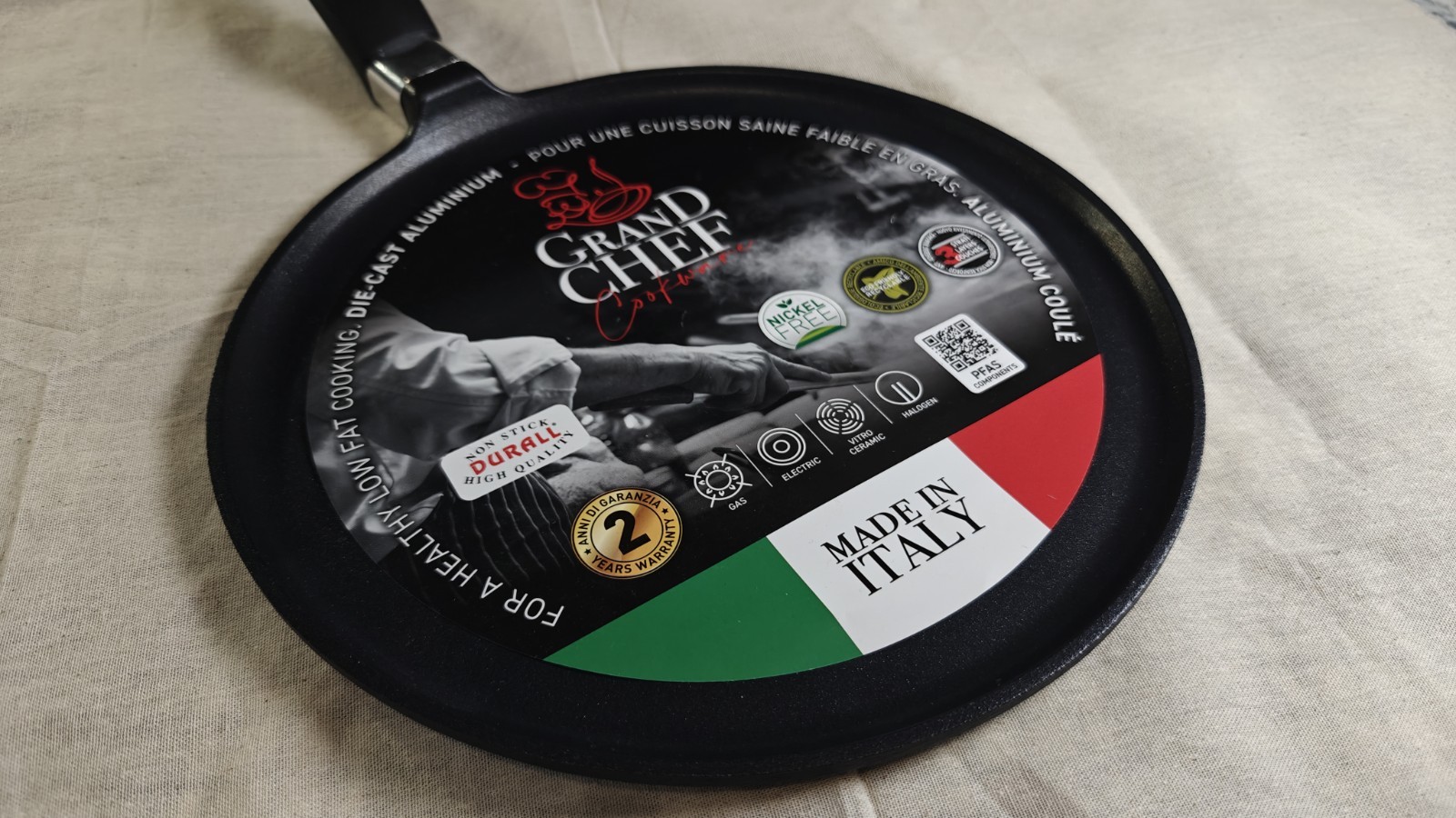 ROCH GUSS Grand Chef Flat Crepe Pan~B 24 cm 10” Non Stick~Made in ITALY NEW