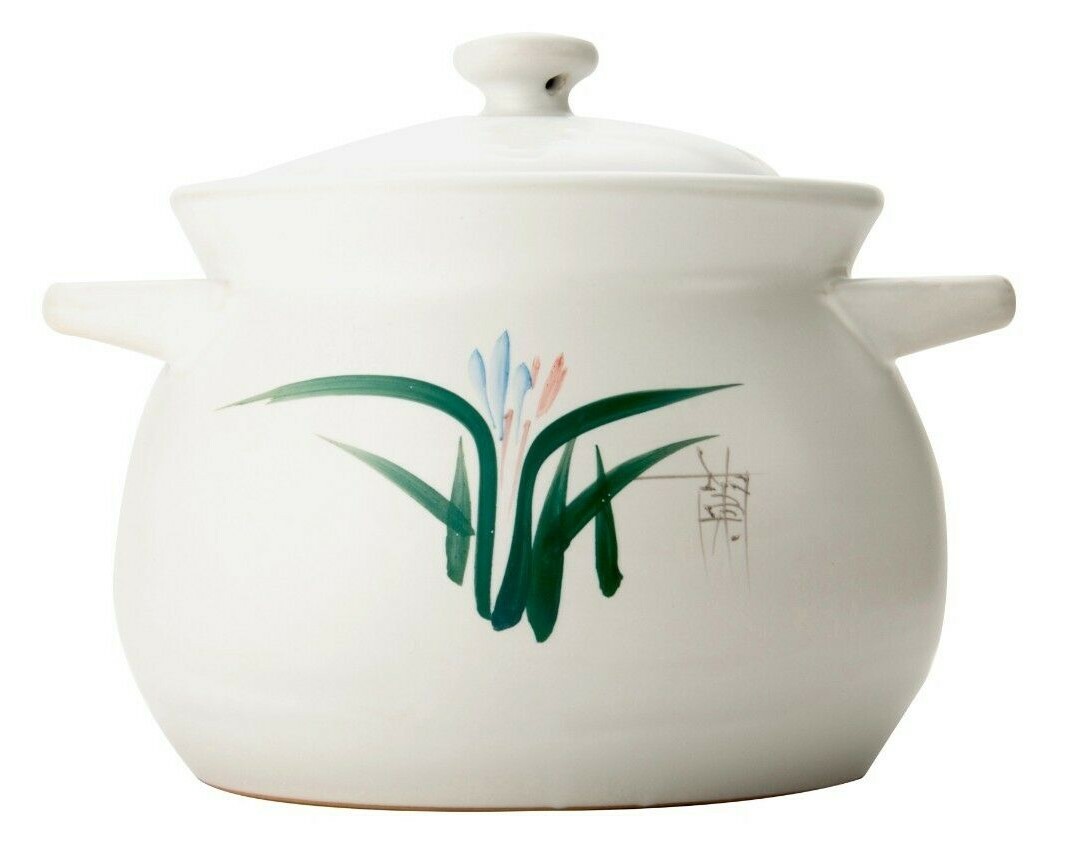 4.5 Quart Traditional Deep Heat Proof Ceramic Pot Stove Top Safe White