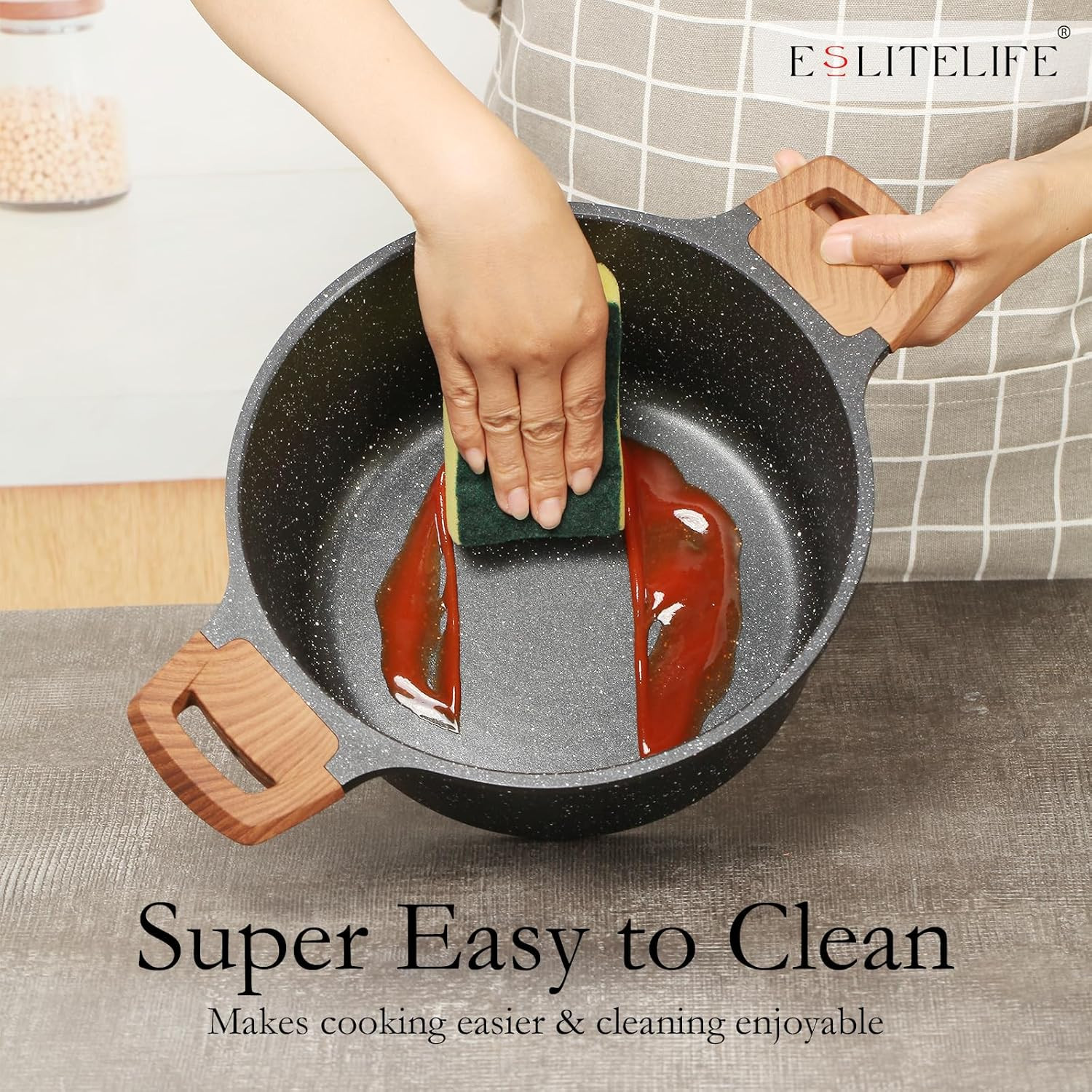ESLITE LIFE Nonstick Stock Pot with Lid, 5 Quart Granite Casserole Large Soup Po
