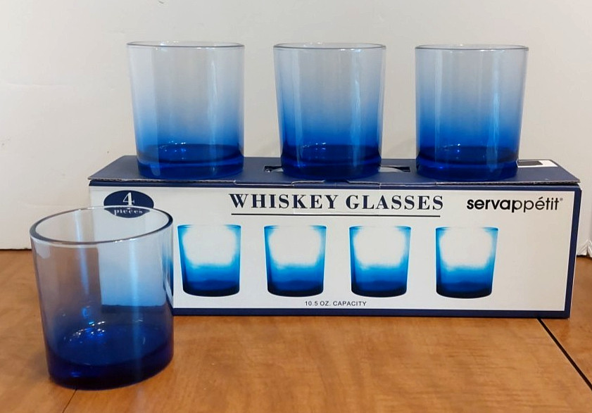Servappetit 4-pieces Whiskey Glasses 10.5oz Bar, Liquor Blue Tint Very Nice