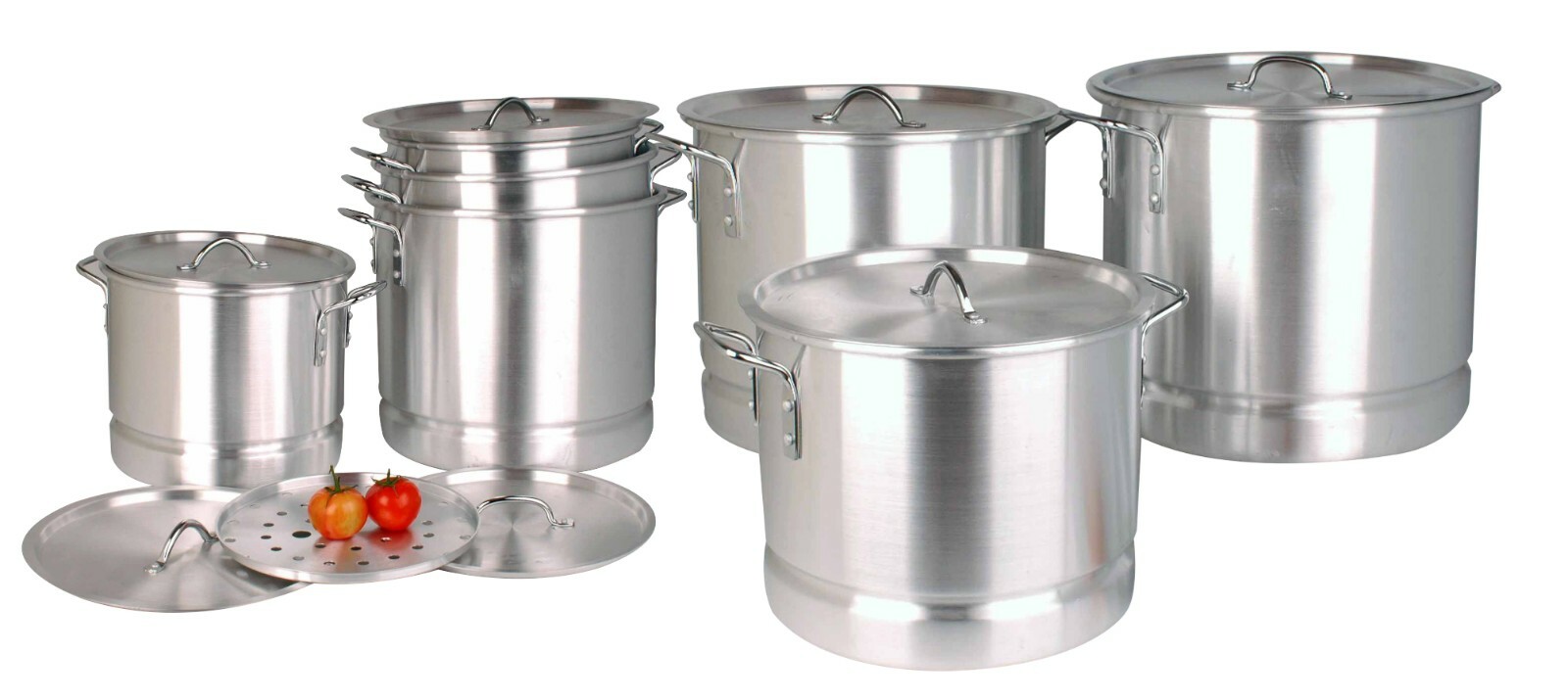 14 Pieces Aluminum Stock Pot Set With Steamer,Commercial Stock Pot Pans, Silver