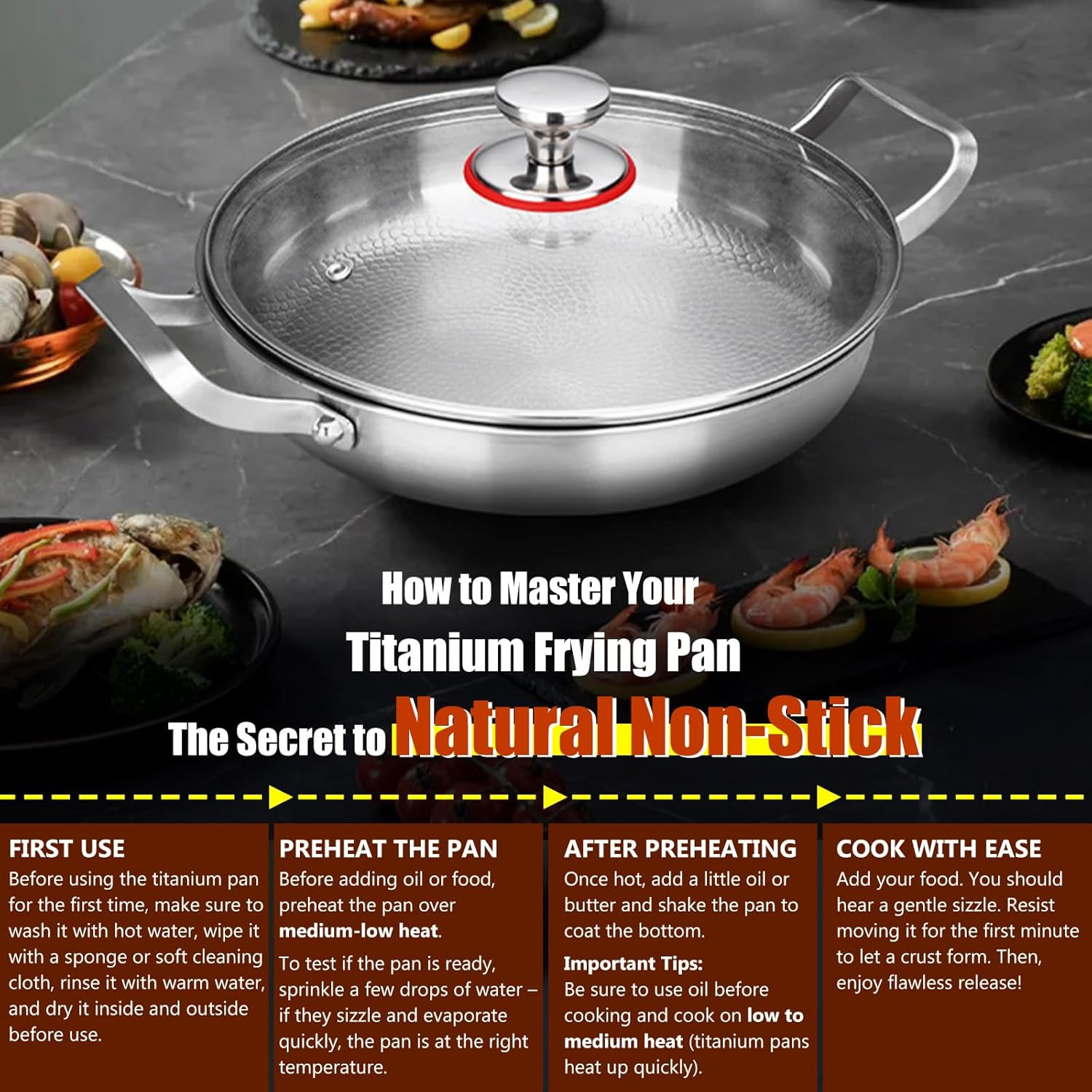 Titanium Hammered Pan, 2026 New Upgrade Double Handle Non Stick Titanium Pans fo
