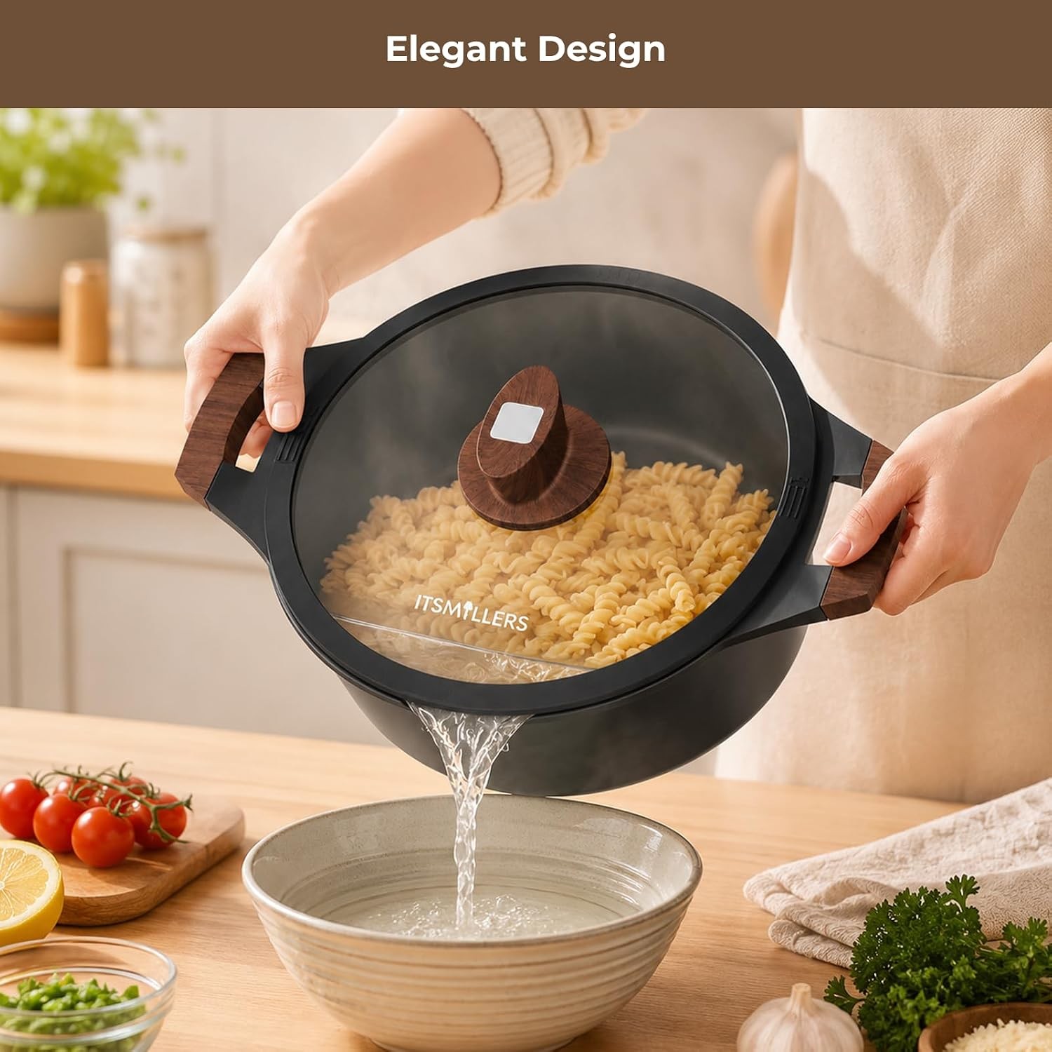 Nonstick Stock Pot, 6.5 Qt Soup Stock Pot with Strainer Lid, Induction Cooking
