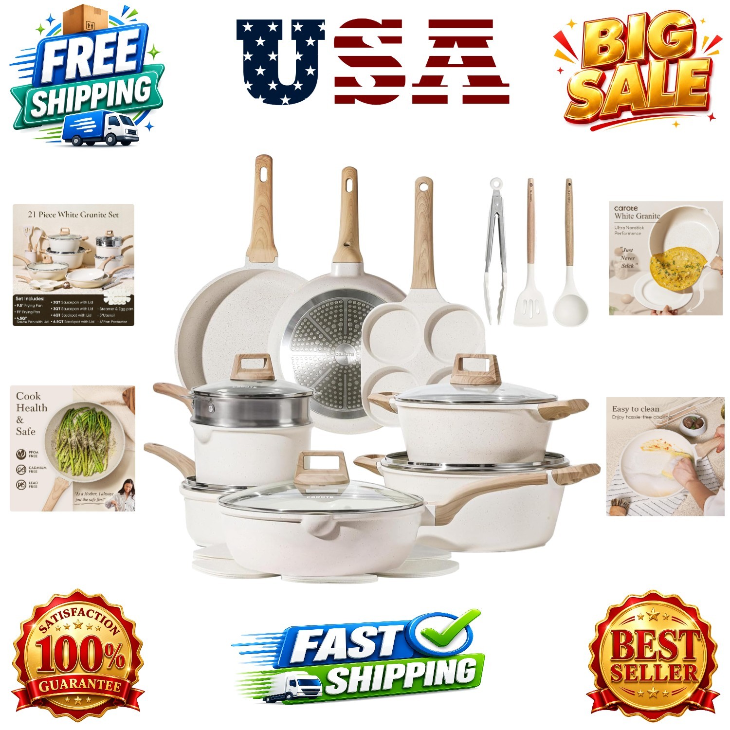 21pcs Pots and Pans Set, Nonstick Cookware Sets, Induction Cookware Kitchen S…