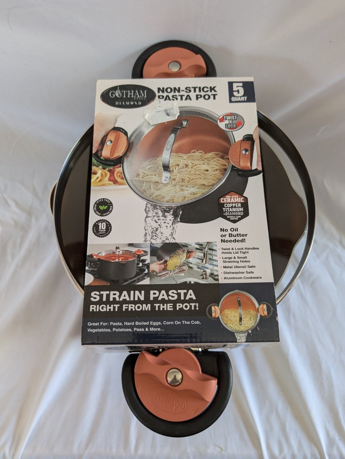 Gotham Steel 5 Quart Stock Multipurpose Pasta Pot with Strainer Lid & Twist