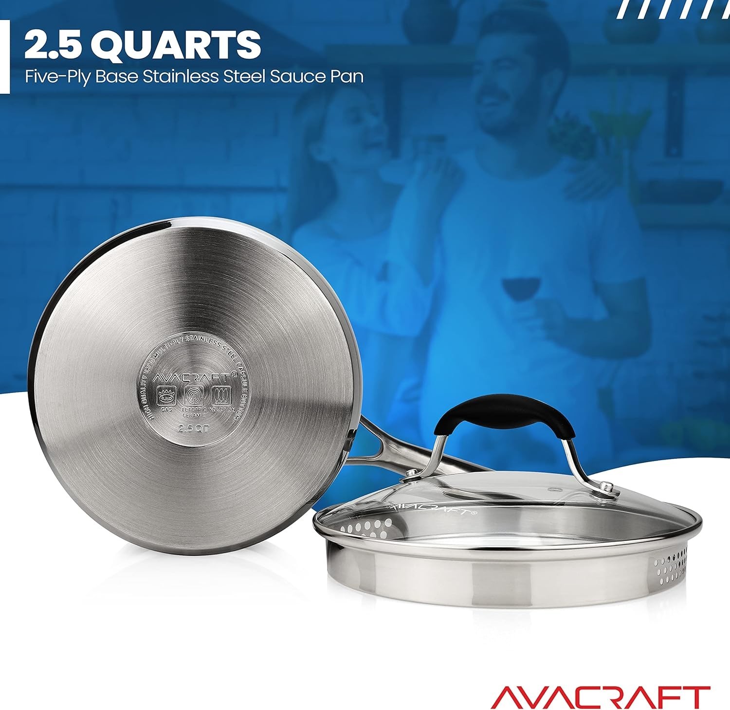 Durable Stainless Steel Saucepan with Strainer Lid