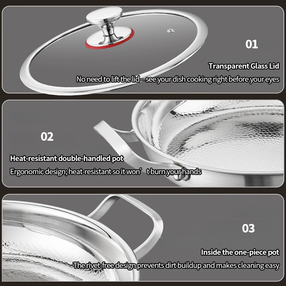 3 Ply Titanium Clad Stainless Steel Frying Pan Non Toxic Non Stick Hammered