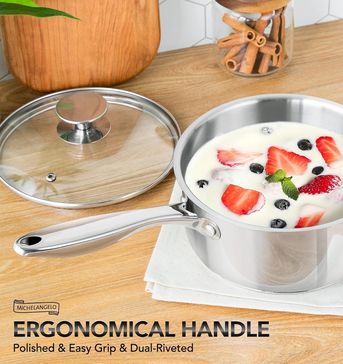 Best MICHELANGELO Triply Stainless Steel Saucepan Set with Lids 6pcs, Pot Set