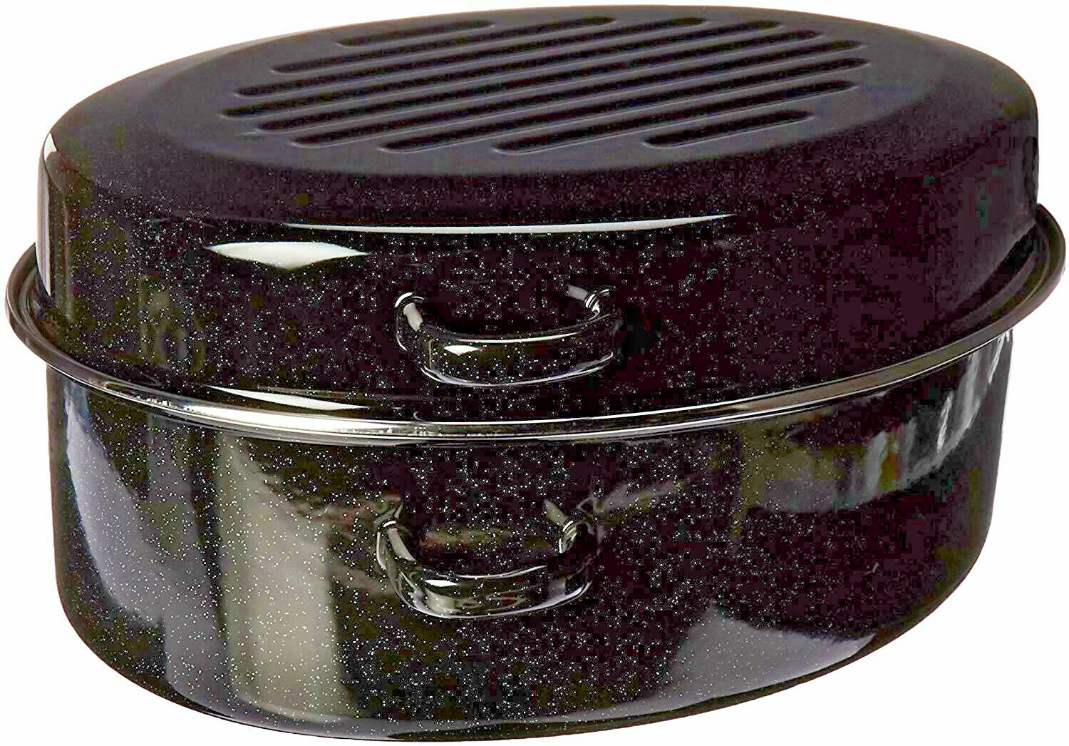 Turkey Roaster Pan Enamel Non Stick,16.5 x 12 x 8 inches, Black