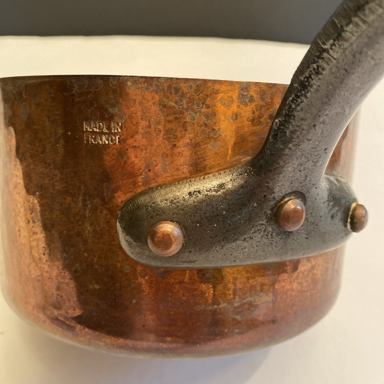 Vtg Hammered Copper Sauté Sauce Pan Pot 6.5” x 3.75” Stamped “Made In France”