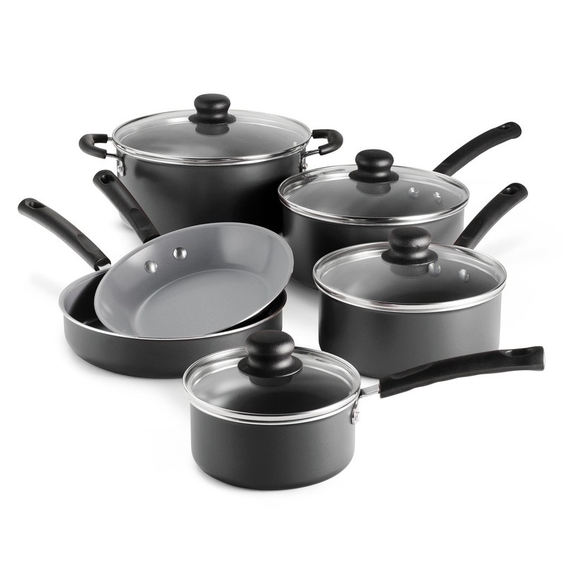 10 Piece Nonstick Ceramic Cookware Set W/ Stay Cool Handles & Glass Lids