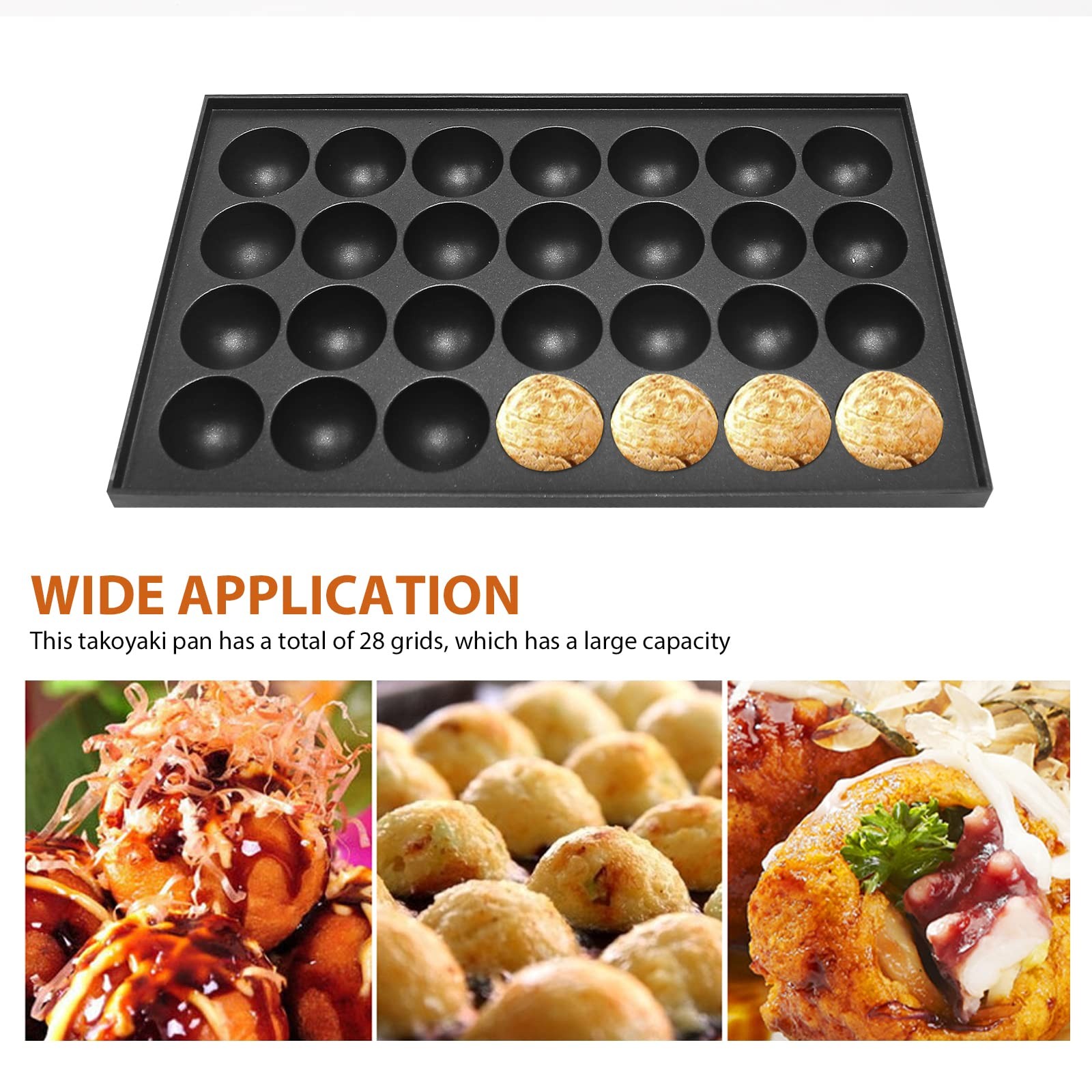 Aluminum Takoyaki Pan Square Cooking Plate Octopus Ball Maker 28 Hole 1.5 In