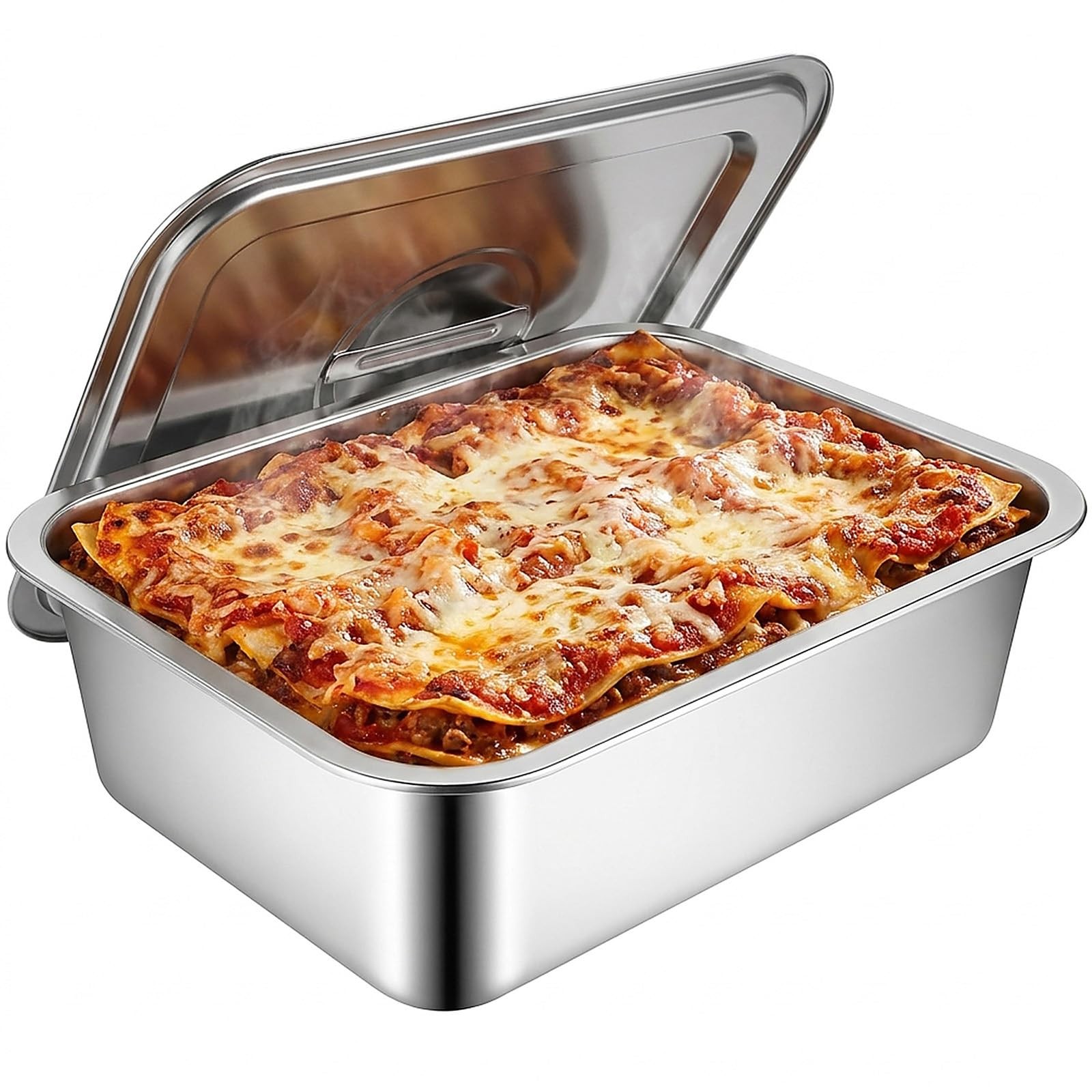 9×13 Baking Dish with Lid, 7.6QT Deep Stainless Steel Casserole Pan Silver
