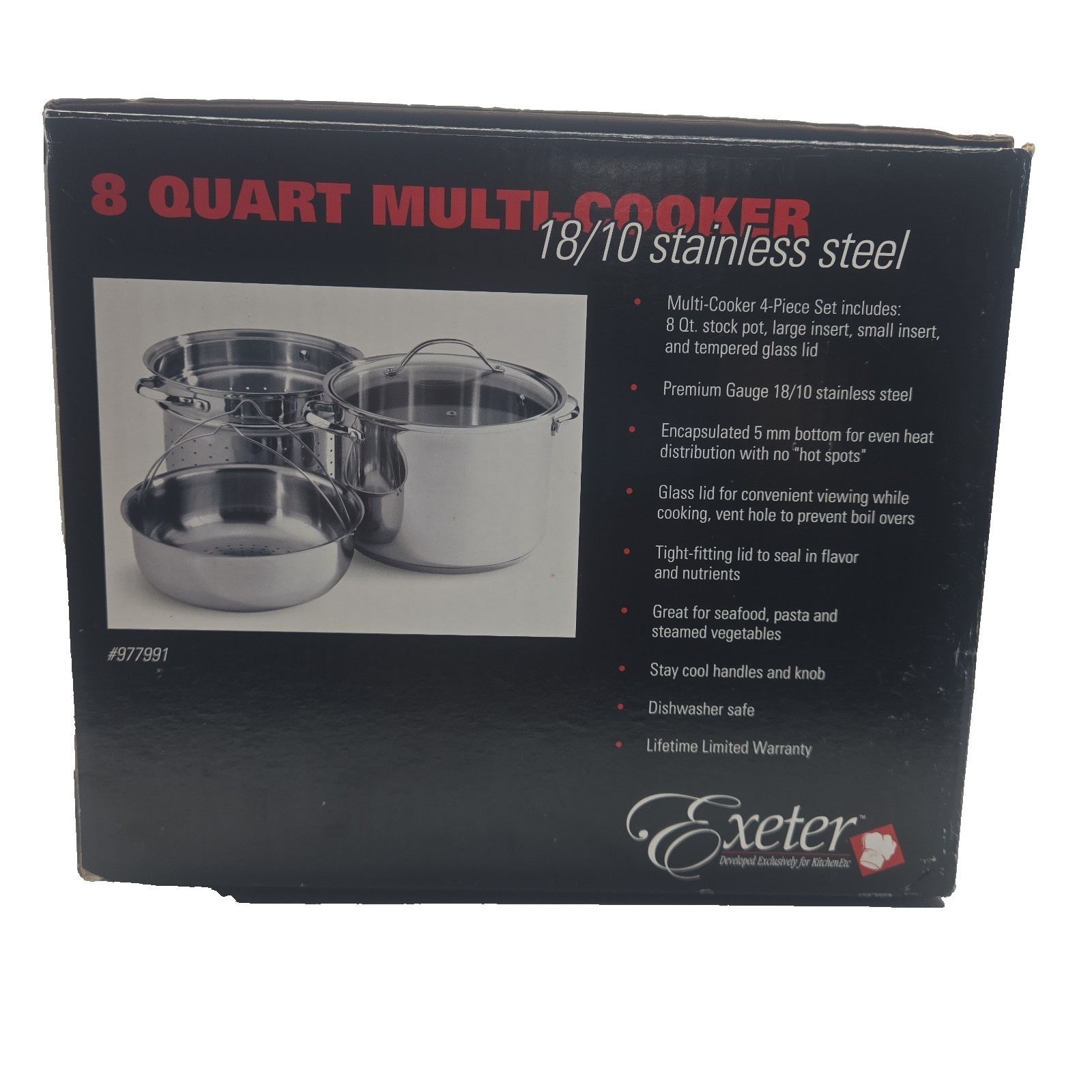Exeter Stainless Steel 8 Quart 4 Piece Set Multi-Cooker with Glass Lid