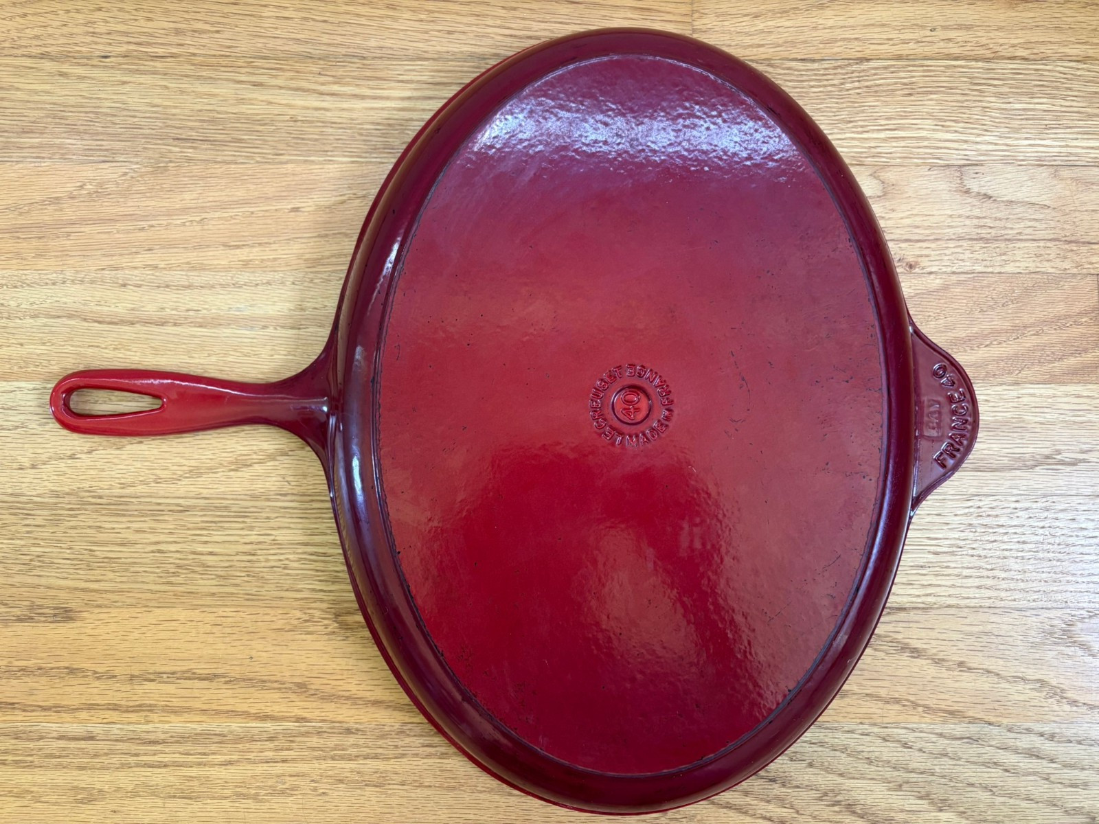 Le Creuset Oval Skillet 40 Red Enamel Cast Iron Pan Large 15.75″ France