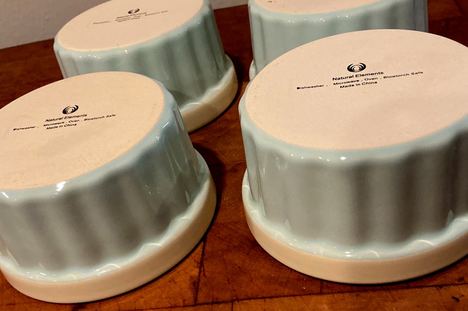 Set of 4 Light Blue & Cream 8 Ounce Ramekins Natural Elements from Kitchen Kraft
