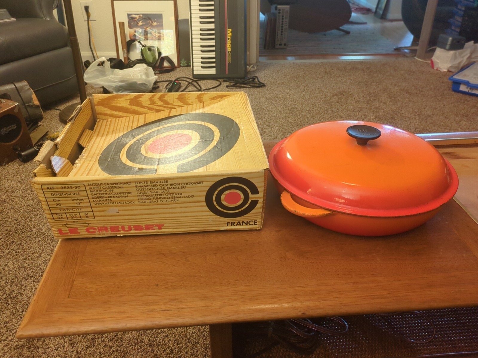Le Creuset Buffet Casserole 12″ 30cm Orange Cast Iron France 3 1/2 Qt.