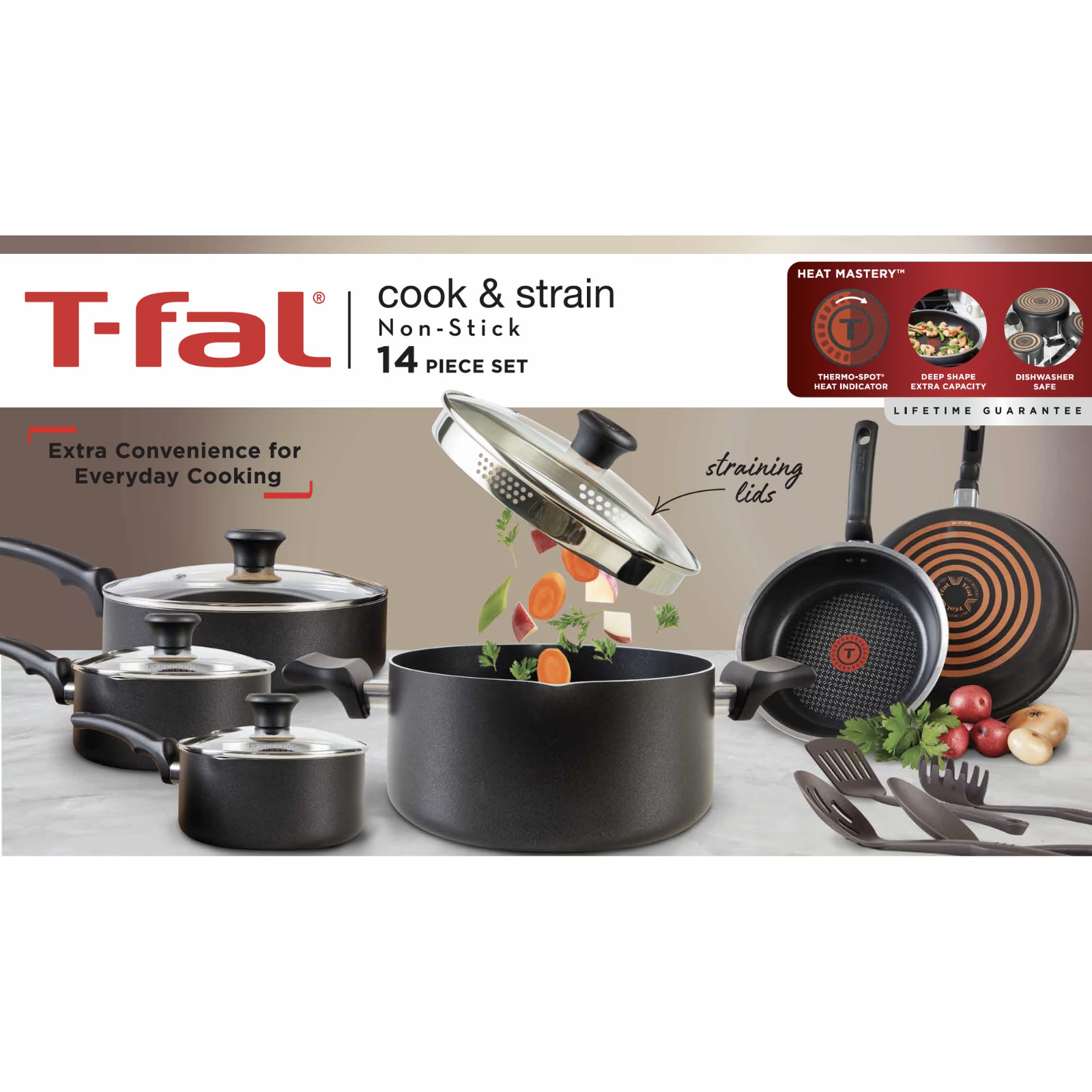 T-fal Comfort Titanium Nonstick Cookware, 14 piece Set, Black
