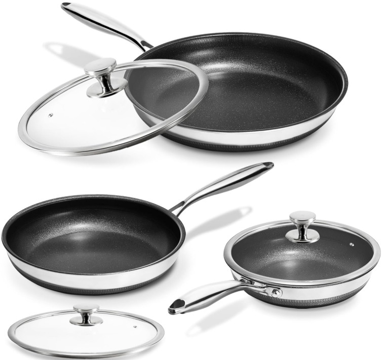 Juego Sartenes Antiadherentes 8 10 12″ Acero Inoxidable con Tapa Inducción
