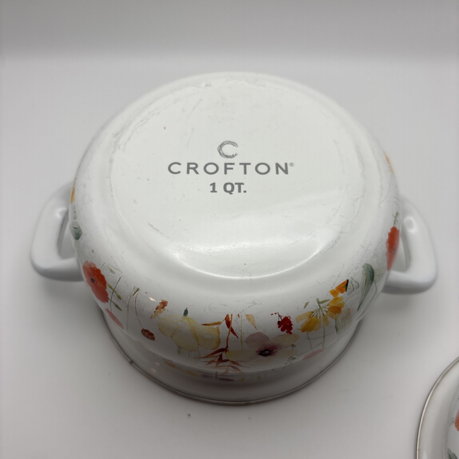 Crofton Mini Enameled Steel Pot Floral with Lid Double Handles New