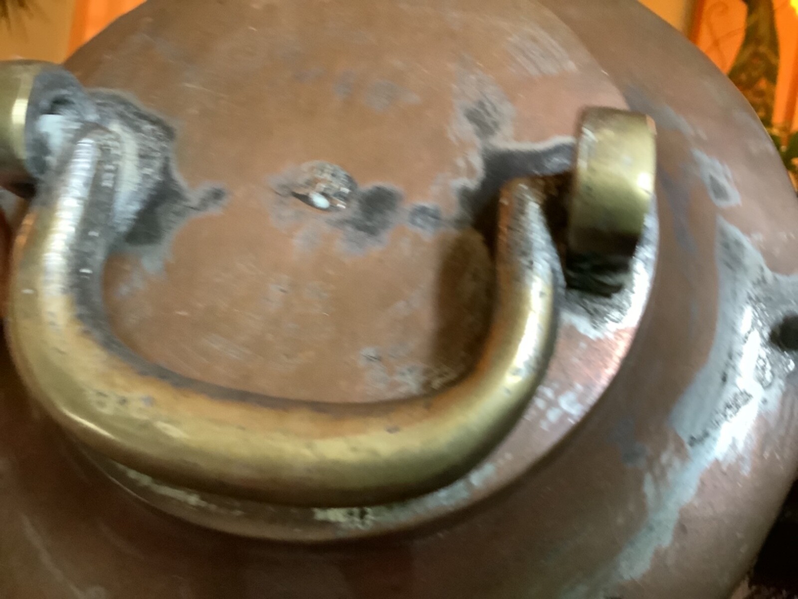 Vintage Copper pot pan Tin-Lined Brass Handle Lid Only