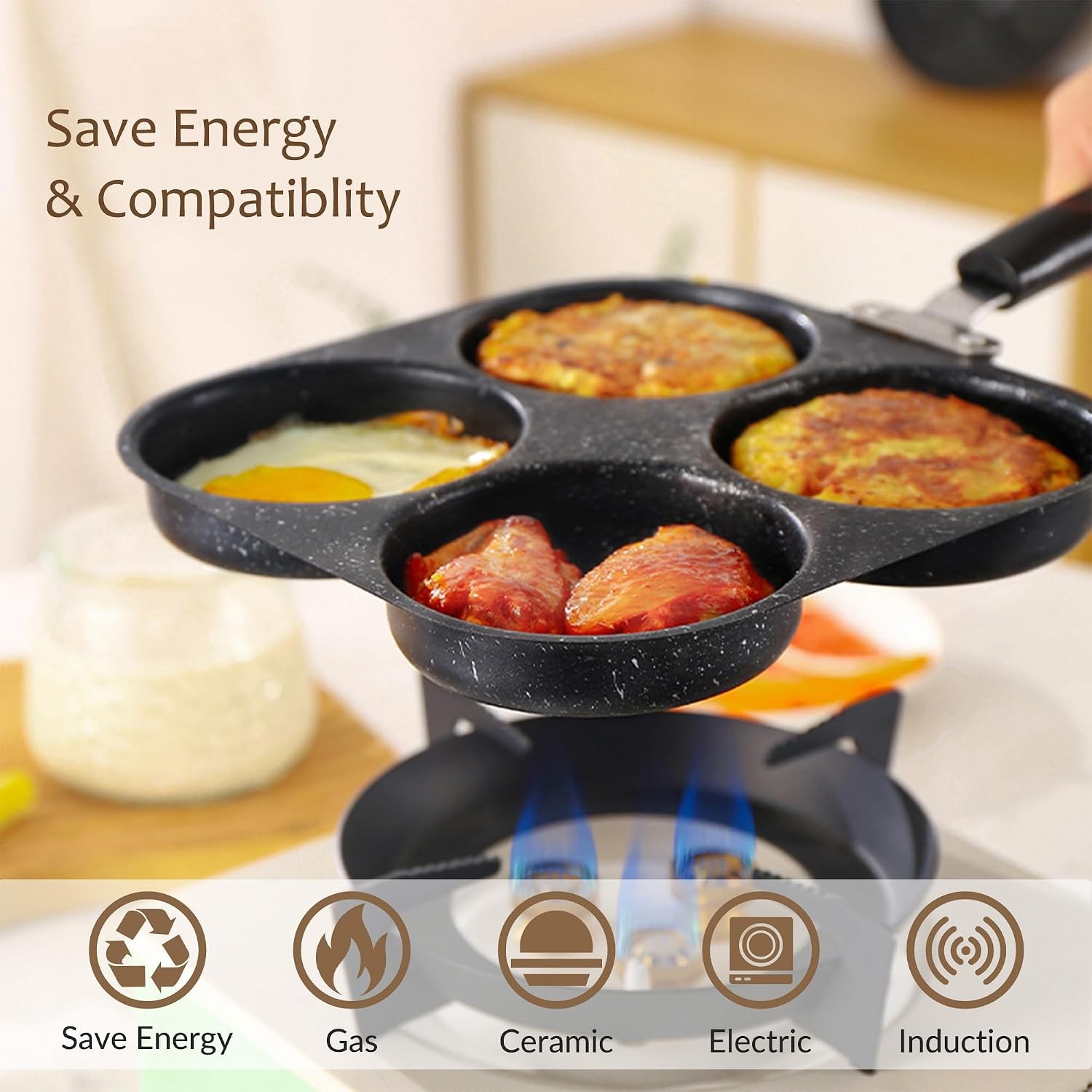 Egg Frying Pan, 4-Cup Nonstick Granite Omelette Skillet Pancake Pan and