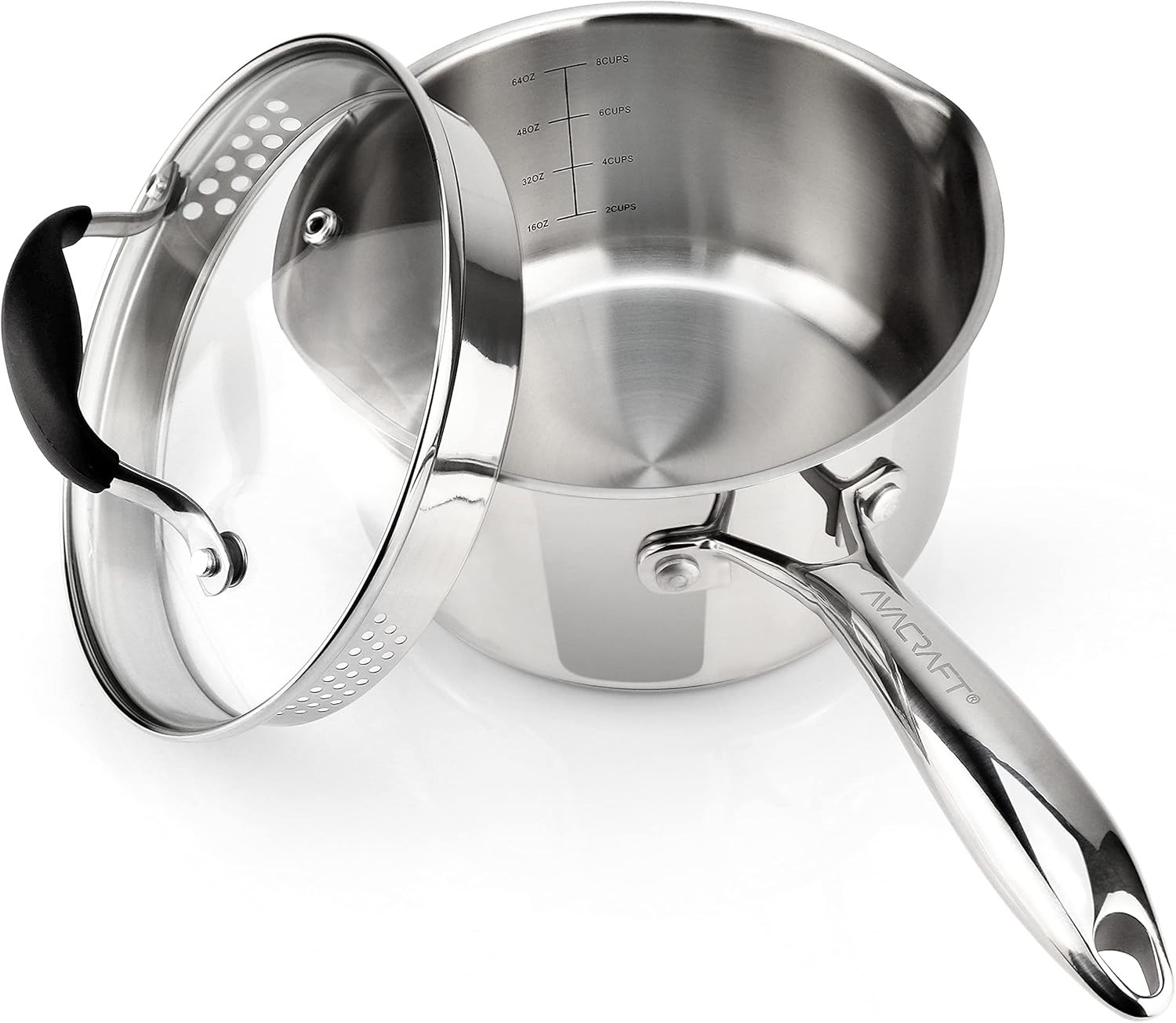 Durable Stainless Steel Saucepan with Strainer Lid
