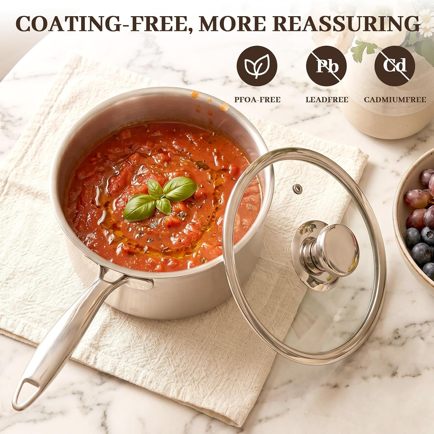 Pure No Coating Lightweight Milk Pot Compatible with All Stovetops for