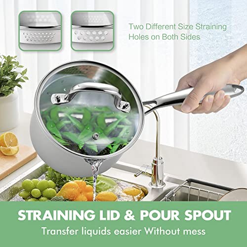 3.5 Quart Stainless Steel Pot Saucepan with Glass Strainer Lid, 3.5 QT saucepan