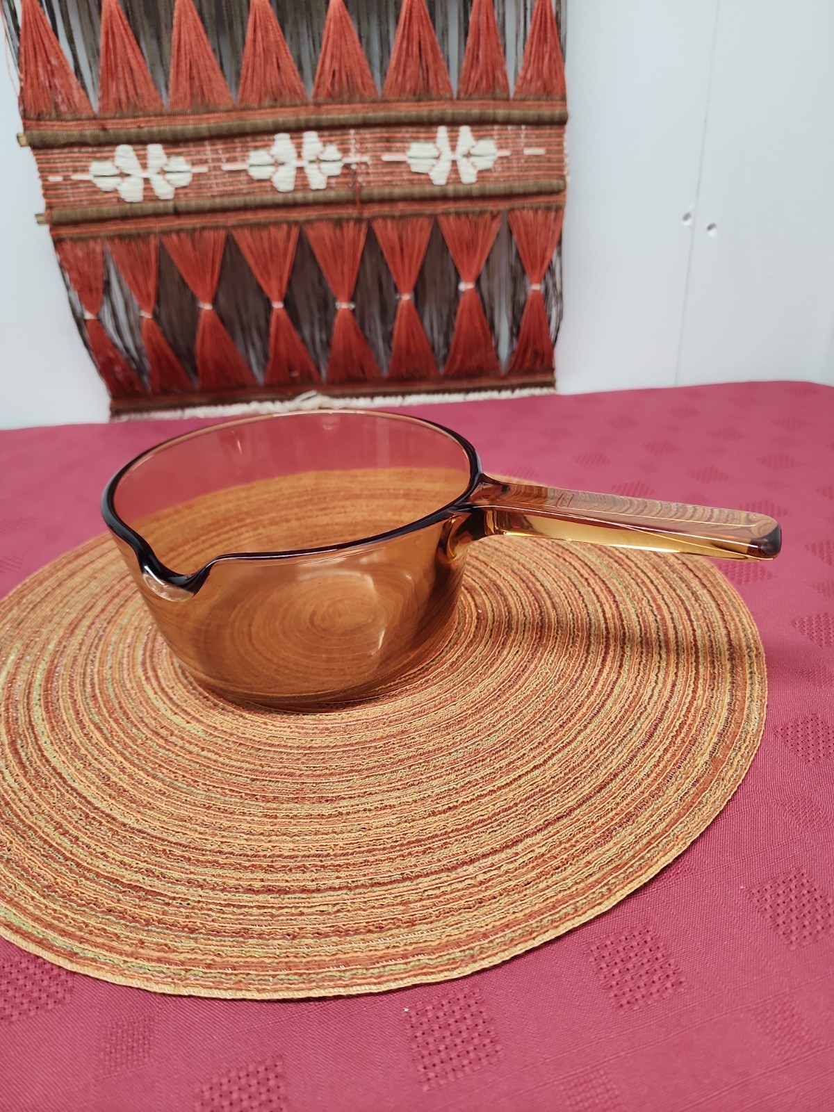 Vintage Corning Visions 1 L Saucepan W Pour Spout Amber Glass 1980’s Made In USA