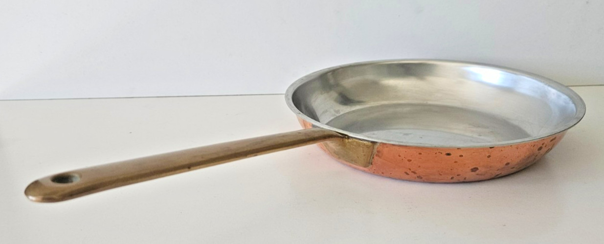 Vtg Spring Culinox 8″ Copper Frying Pan Skillet Stainless Brass Handle Swiss